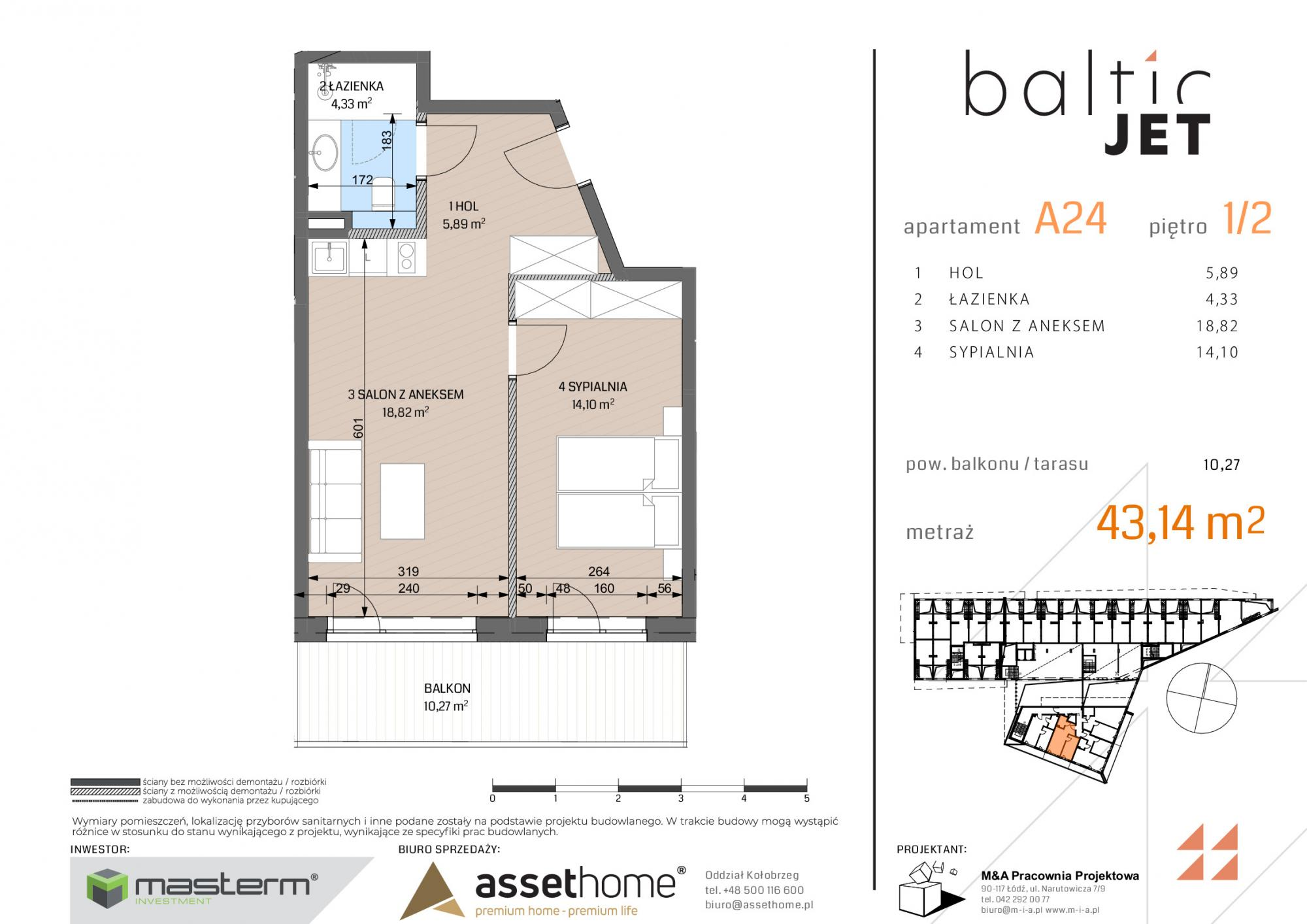 Apartament 43,14 m², parter, oferta nr A24, Baltic Jet, Ustronie Morskie, ul. Graniczna-idx