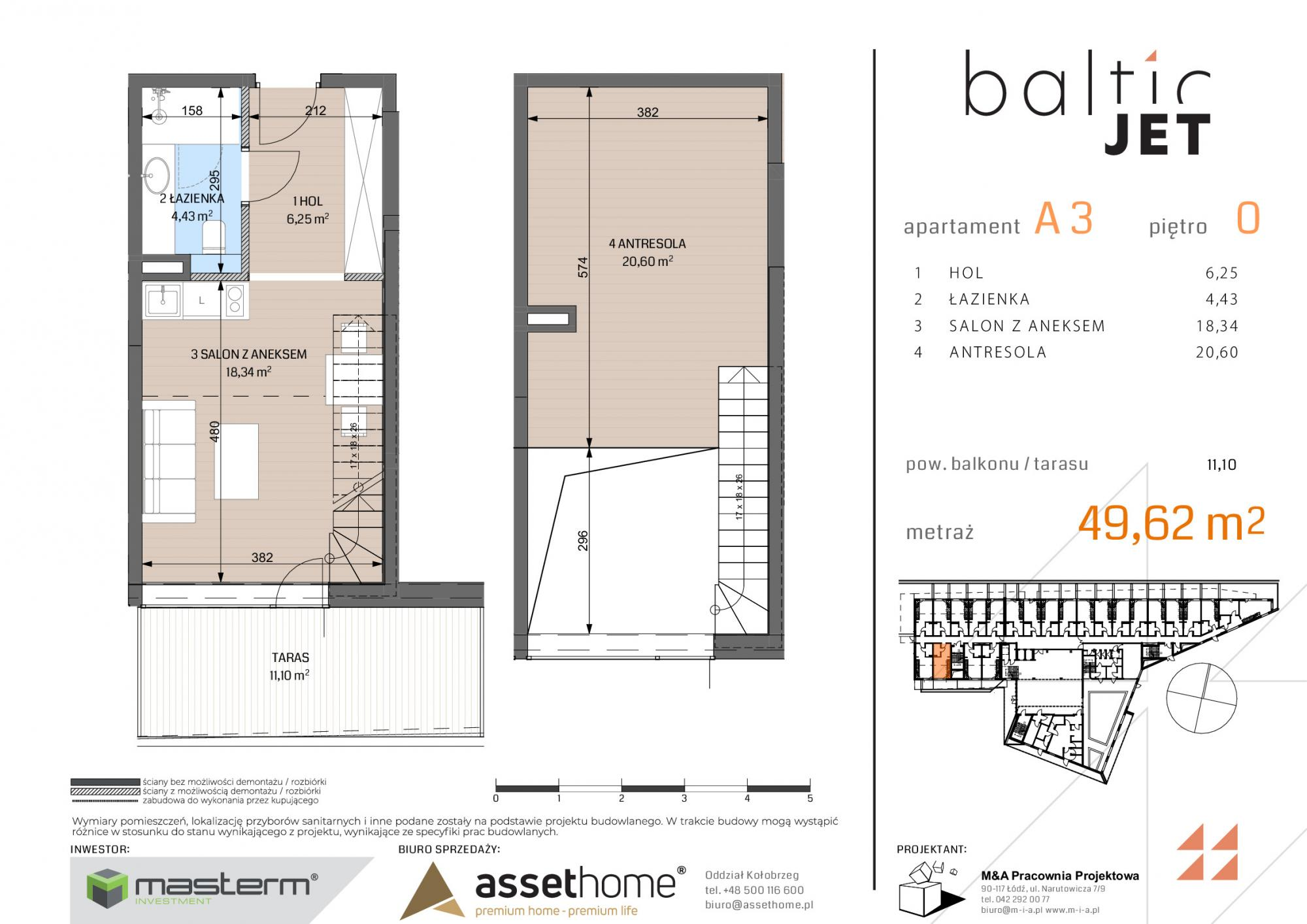 Apartament 49,62 m², parter, oferta nr A3, Baltic Jet, Ustronie Morskie, ul. Graniczna-idx