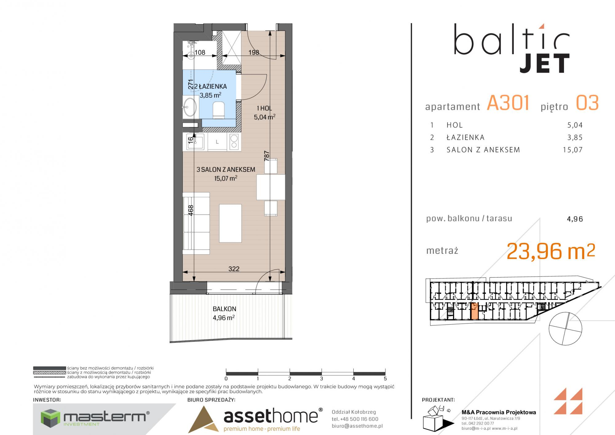 Apartament 23,96 m², piętro 3, oferta nr A301, Baltic Jet, Ustronie Morskie, ul. Graniczna-idx