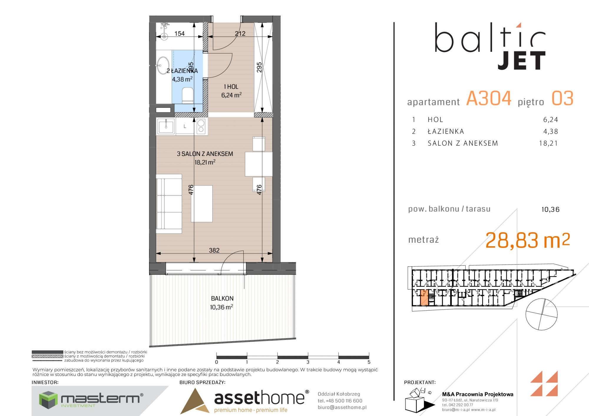 Apartament 28,83 m², piętro 3, oferta nr A304, Baltic Jet, Ustronie Morskie, ul. Graniczna-idx