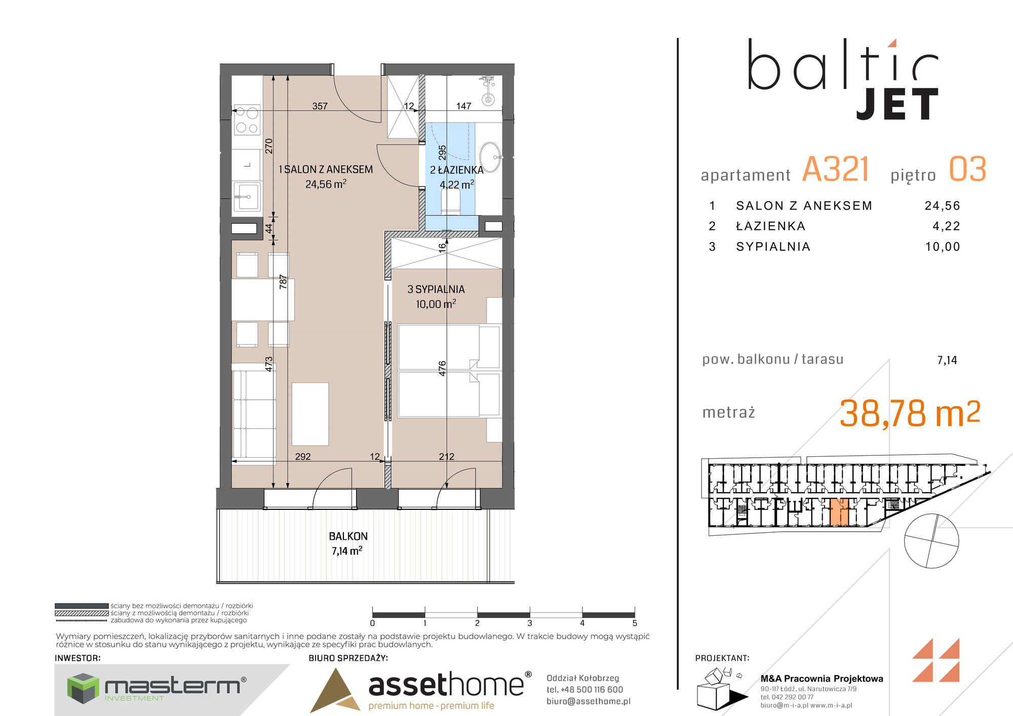 Apartament 38,78 m², piętro 3, oferta nr A321, Baltic Jet, Ustronie Morskie, ul. Graniczna-idx