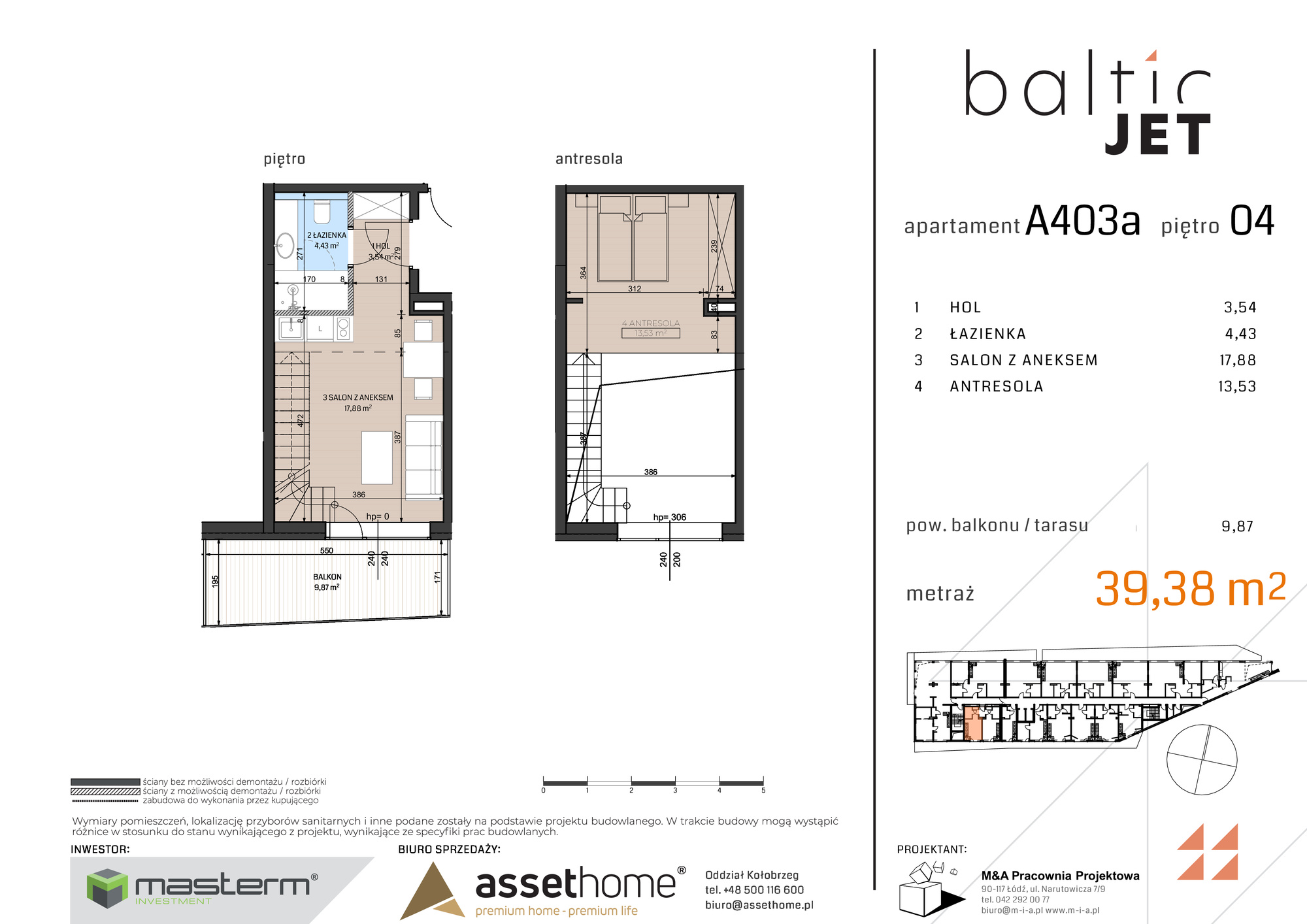 Apartament 39,38 m², piętro 4, oferta nr A403A, Baltic Jet, Ustronie Morskie, ul. Graniczna-idx