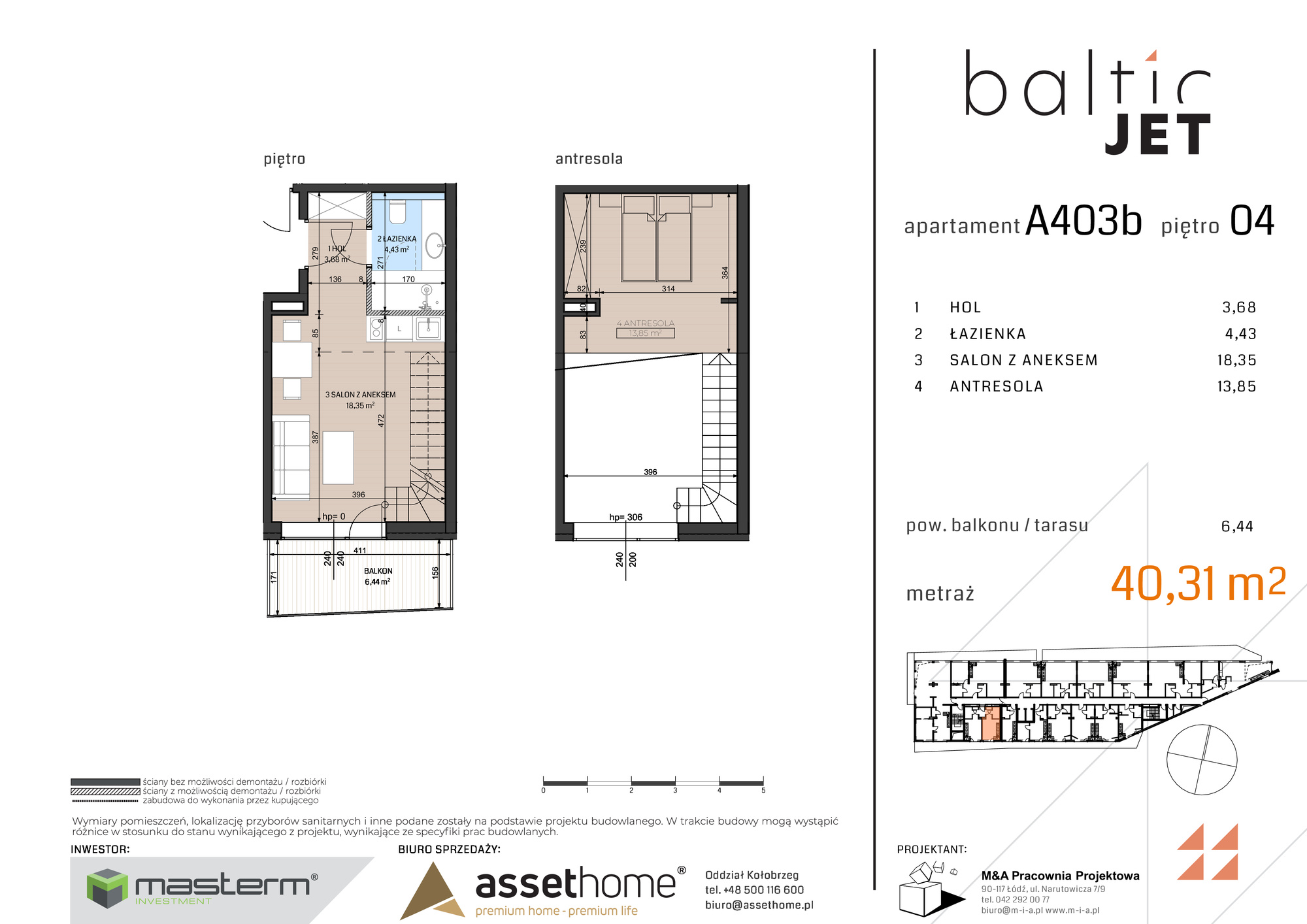 Apartament 40,31 m², piętro 4, oferta nr A403B, Baltic Jet, Ustronie Morskie, ul. Graniczna-idx