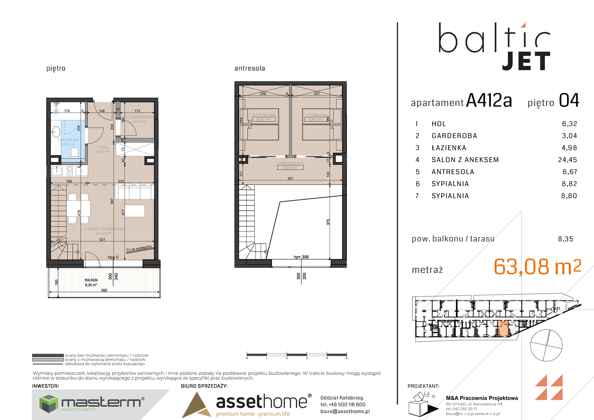 Apartament 63,08 m², piętro 4, oferta nr A412A, Baltic Jet, Ustronie Morskie, ul. Graniczna-idx