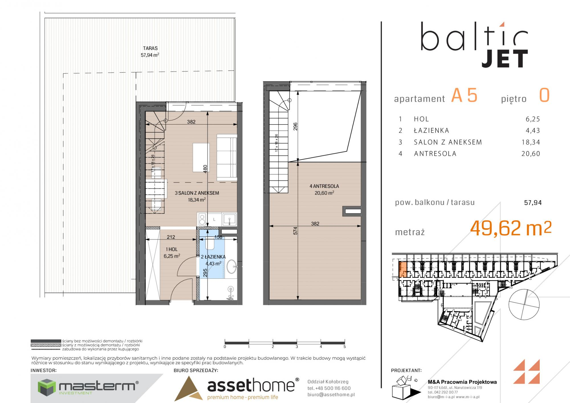 Apartament 49,62 m², parter, oferta nr A5, Baltic Jet, Ustronie Morskie, ul. Graniczna-idx