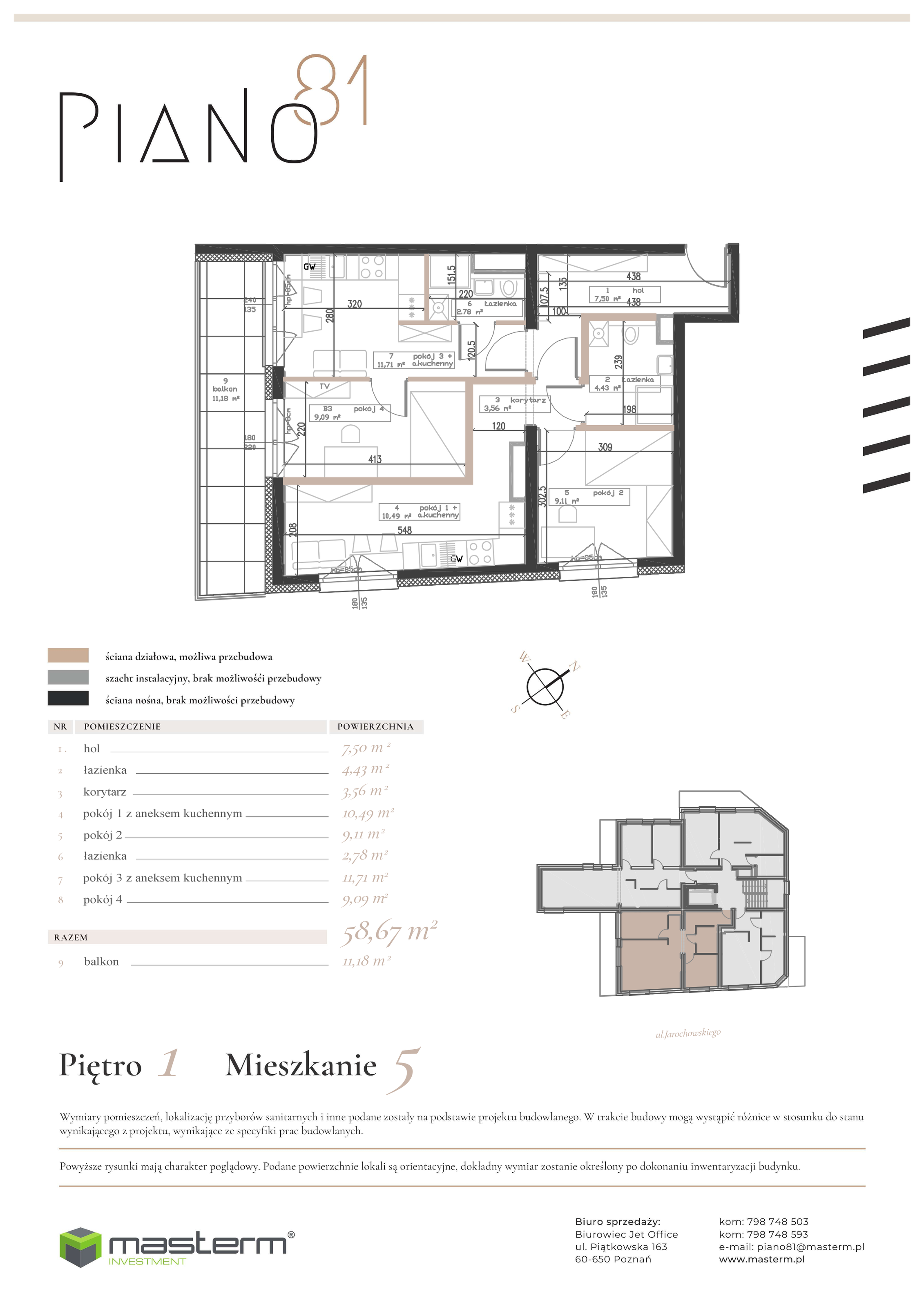 Mieszkanie 59,59 m², piętro 1, oferta nr M05, Piano81, Poznań, Grunwald, Górczyn, ul. Jarochowskiego 81-idx