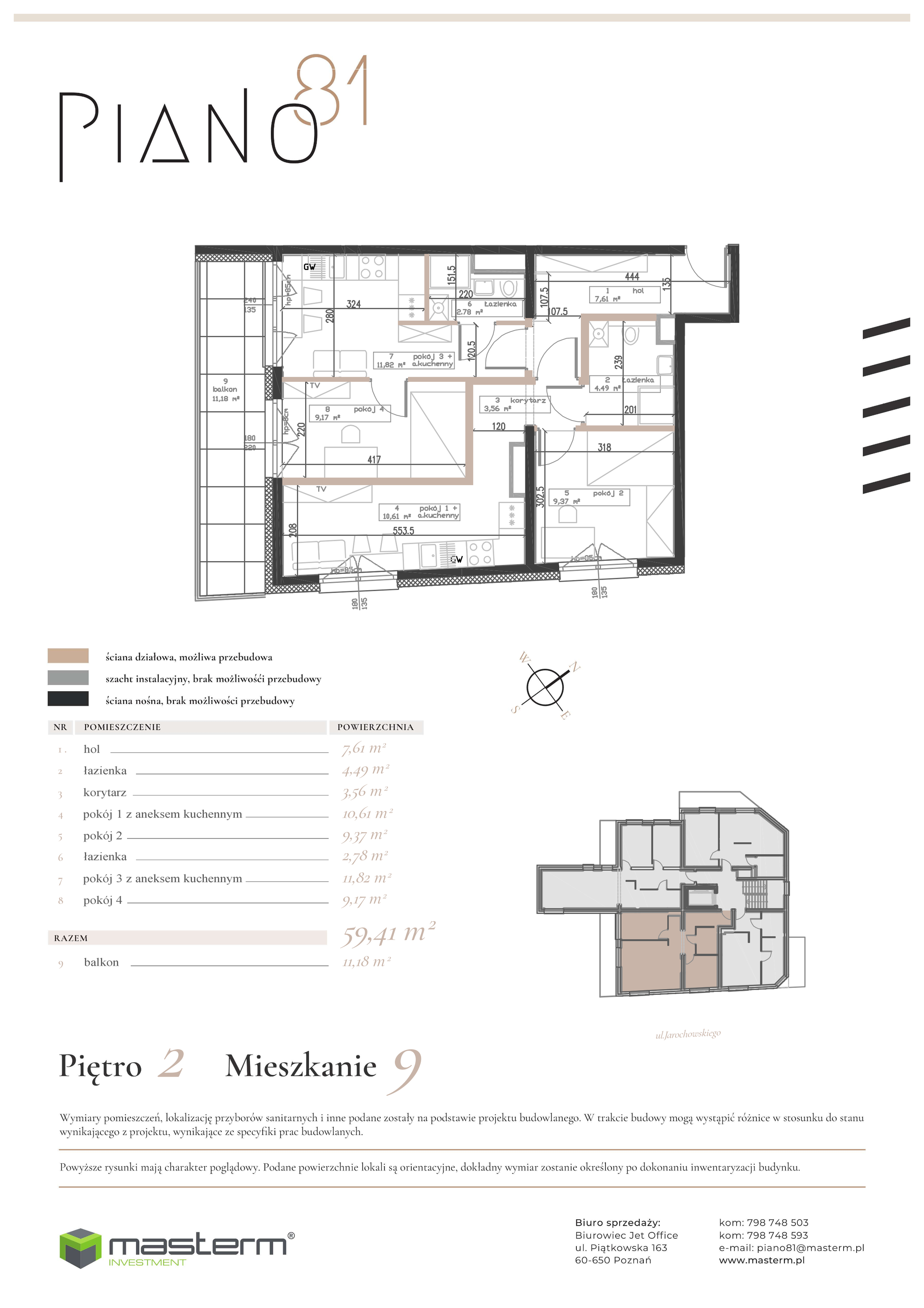 Mieszkanie 60,11 m², piętro 2, oferta nr M09, Piano81, Poznań, Grunwald, Górczyn, ul. Jarochowskiego 81-idx