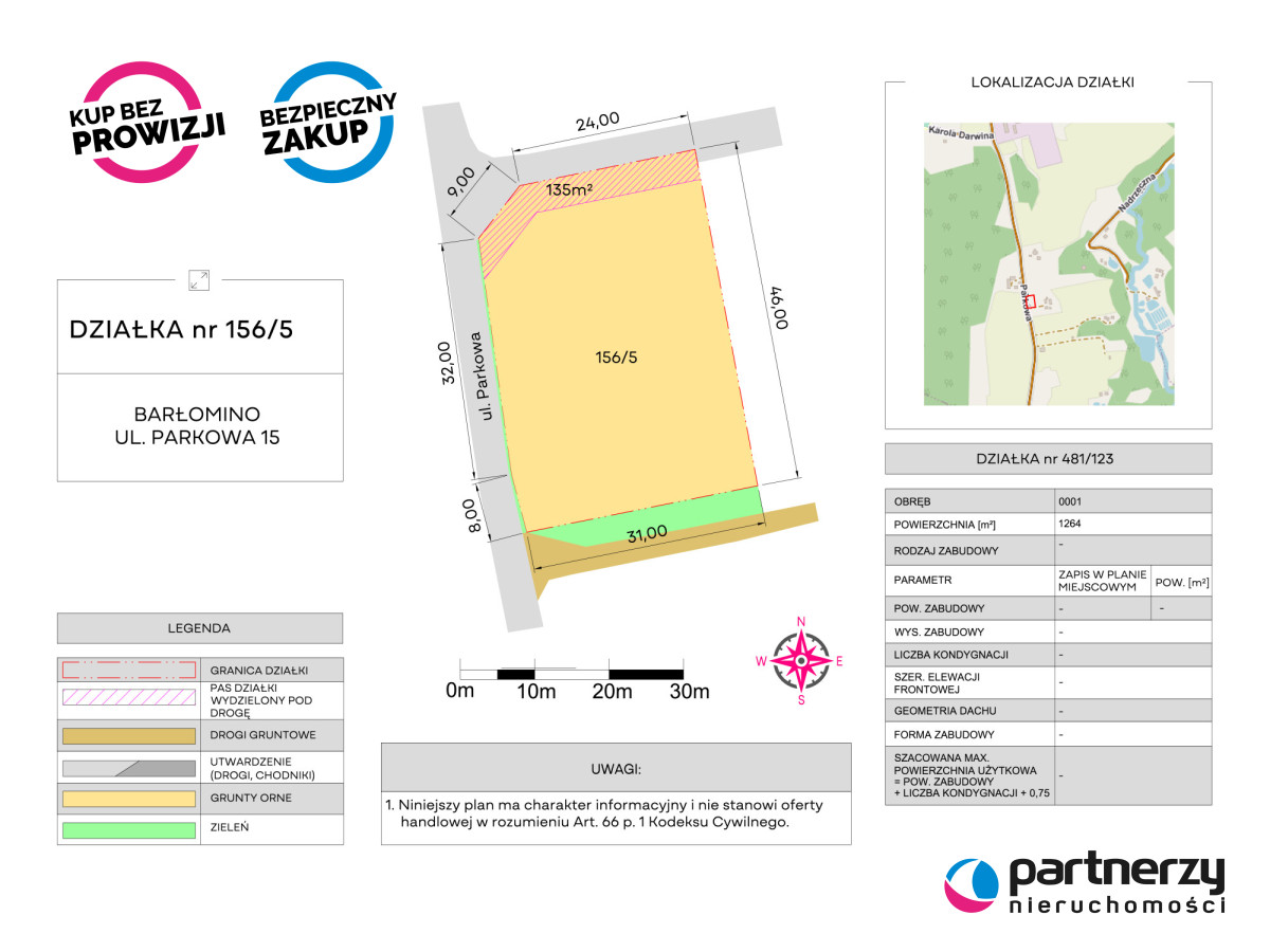 Działka 1 264,00 m², oferta nr , PAN931483, Barłomino, Parkowa-idx