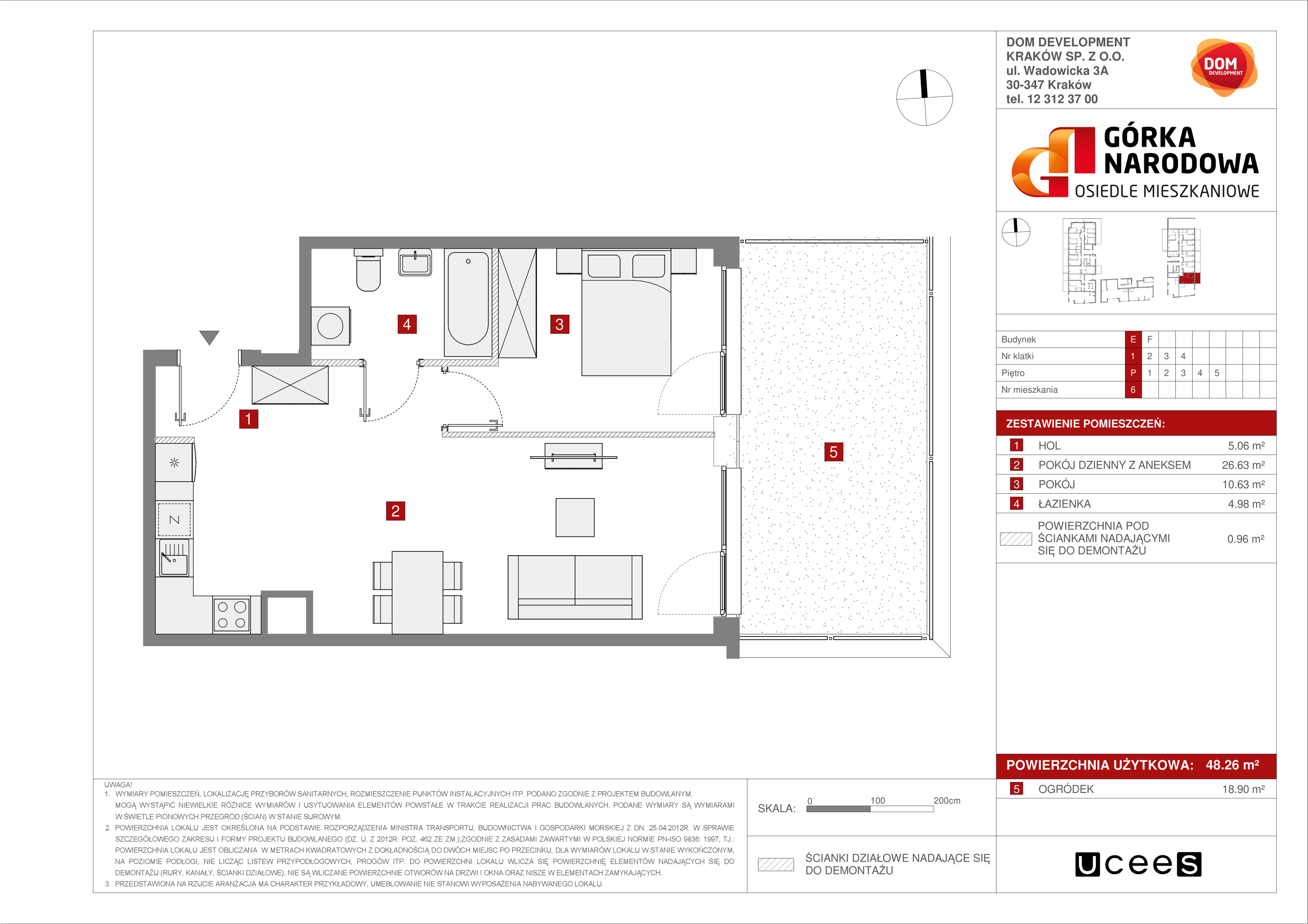 Mieszkanie 48,26 m², parter, oferta nr E/6, Osiedle Górka Narodowa, Kraków, Prądnik Biały, Górka Narodowa, ul. Andrzeja Zauchy-idx