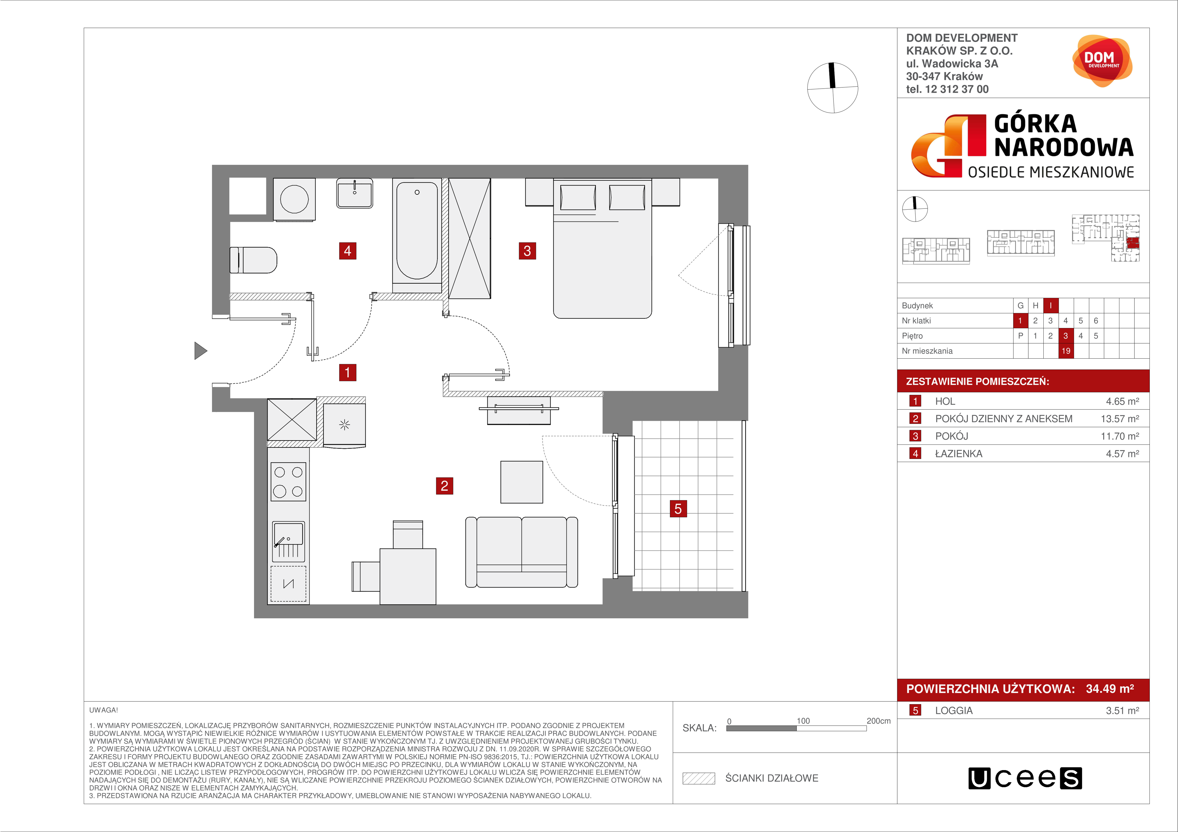 Mieszkanie 34,49 m², piętro 3, oferta nr I/19, Osiedle Górka Narodowa, Kraków, Prądnik Biały, Górka Narodowa, ul. Andrzeja Zauchy-idx