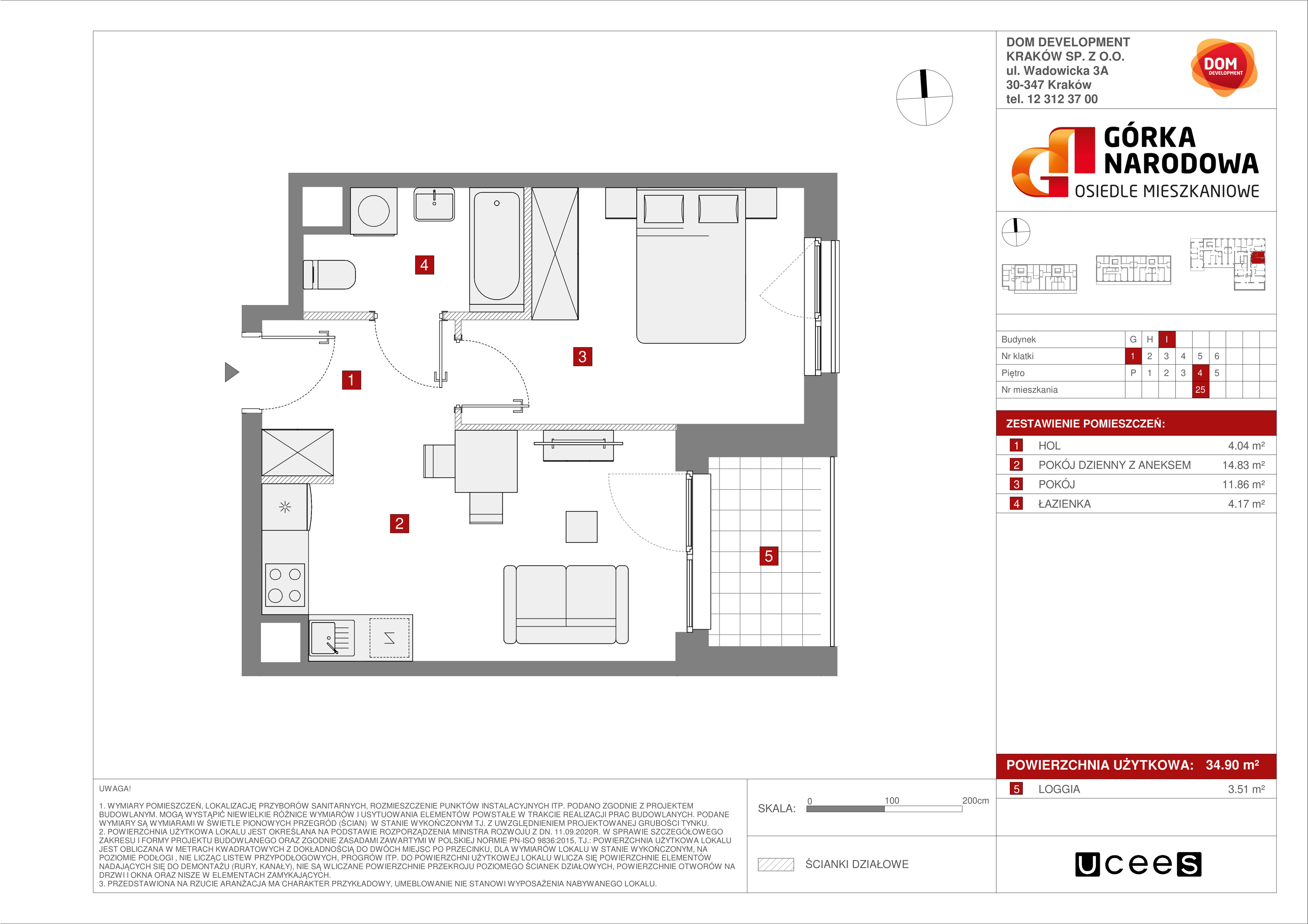 Mieszkanie 34,90 m², piętro 4, oferta nr I/25, Osiedle Górka Narodowa, Kraków, Prądnik Biały, Górka Narodowa, ul. Andrzeja Zauchy-idx