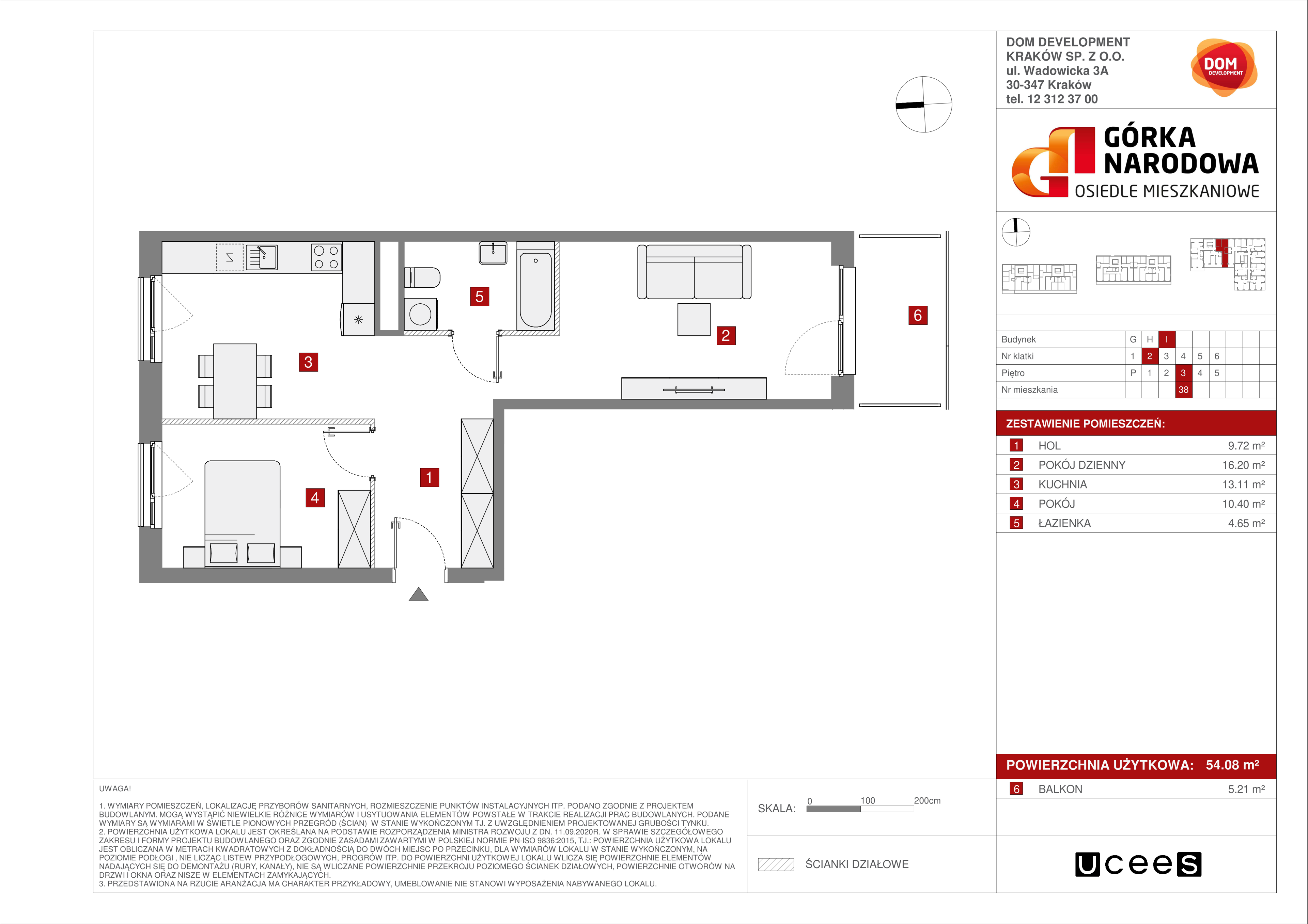 Mieszkanie 54,08 m², piętro 3, oferta nr I/38, Osiedle Górka Narodowa, Kraków, Prądnik Biały, Górka Narodowa, ul. Andrzeja Zauchy-idx