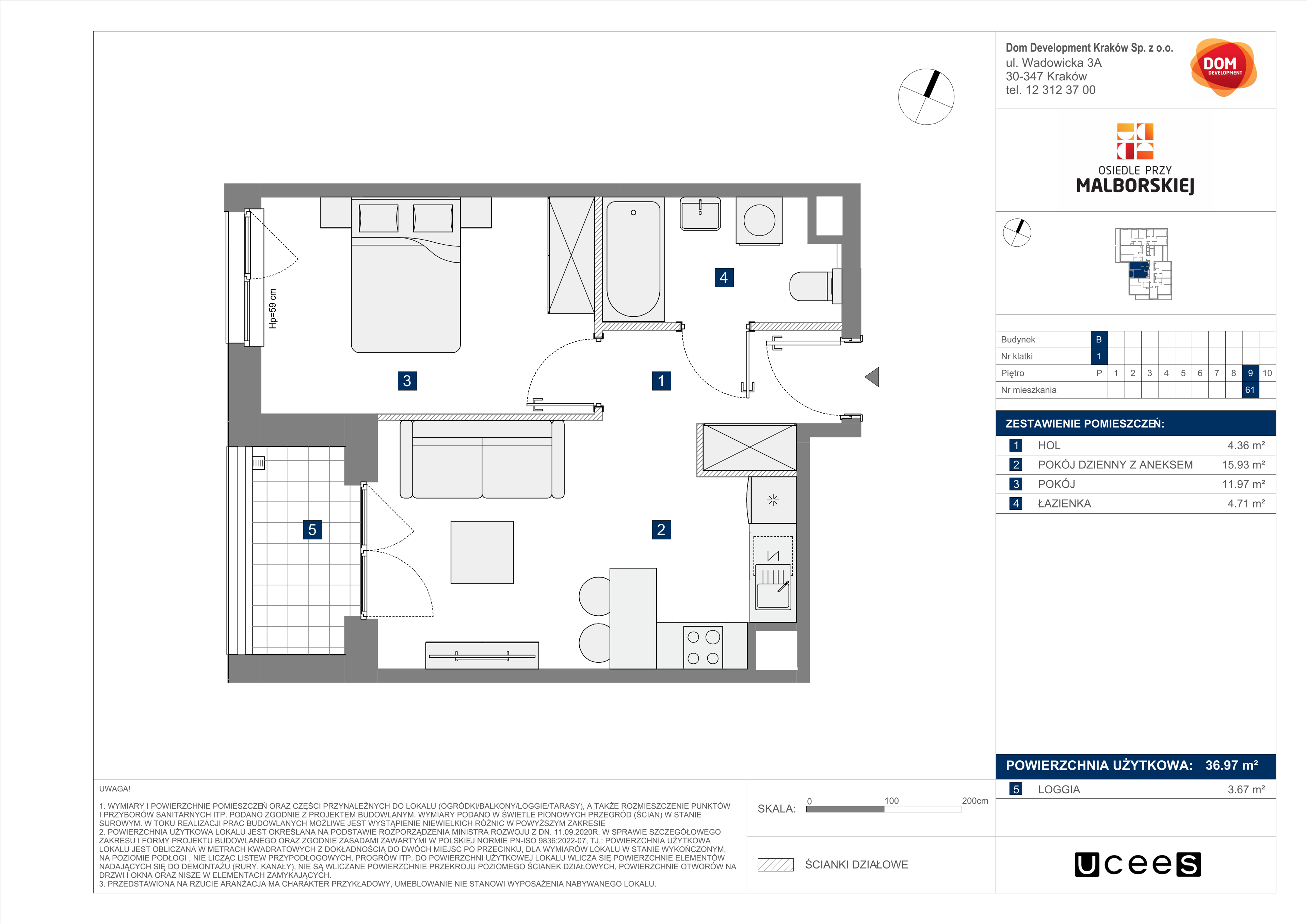 Mieszkanie 36,97 m², piętro 9, oferta nr B/61, Osiedle przy Malborskiej budynek B, Kraków, Podgórze Duchackie, Wola Duchacka, ul. Białoruska-idx