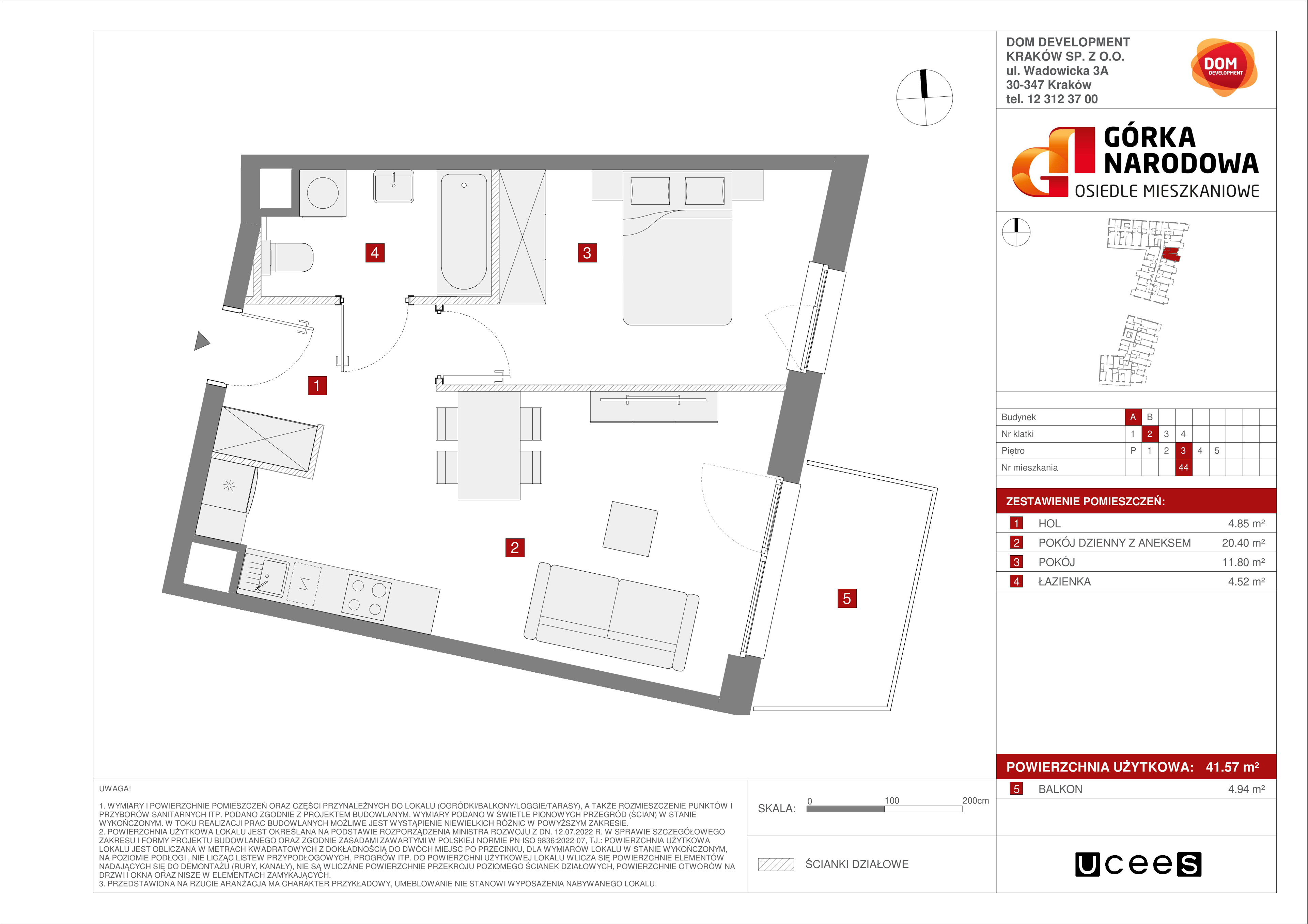 Mieszkanie 41,57 m², piętro 3, oferta nr A/44, Osiedle Górka Narodowa etap 5, Kraków, Prądnik Biały, Górka Narodowa, ul. Papierni Prądnickich-idx