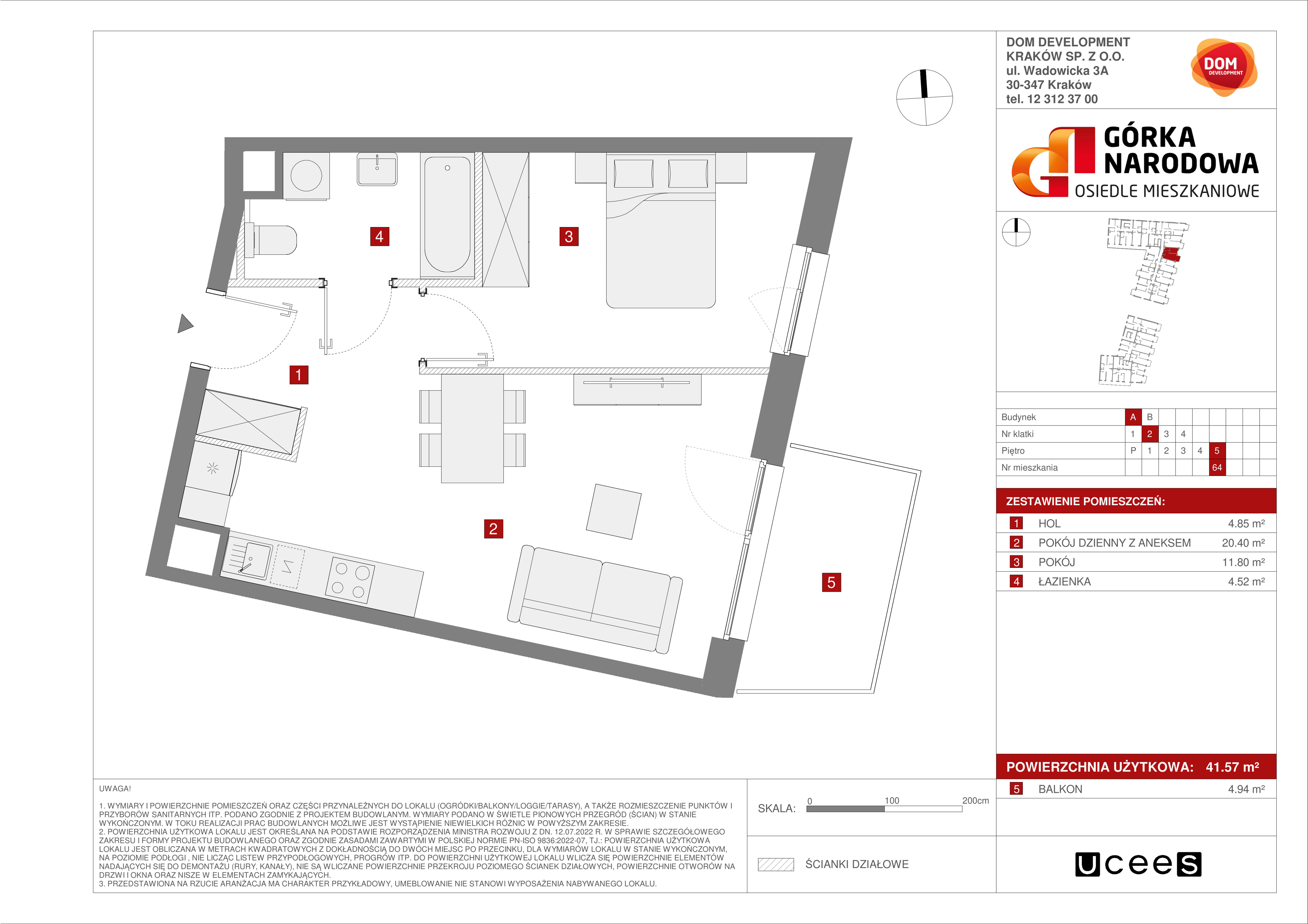 Mieszkanie 41,57 m², piętro 5, oferta nr A/64, Osiedle Górka Narodowa etap 5, Kraków, Prądnik Biały, Górka Narodowa, ul. Papierni Prądnickich-idx