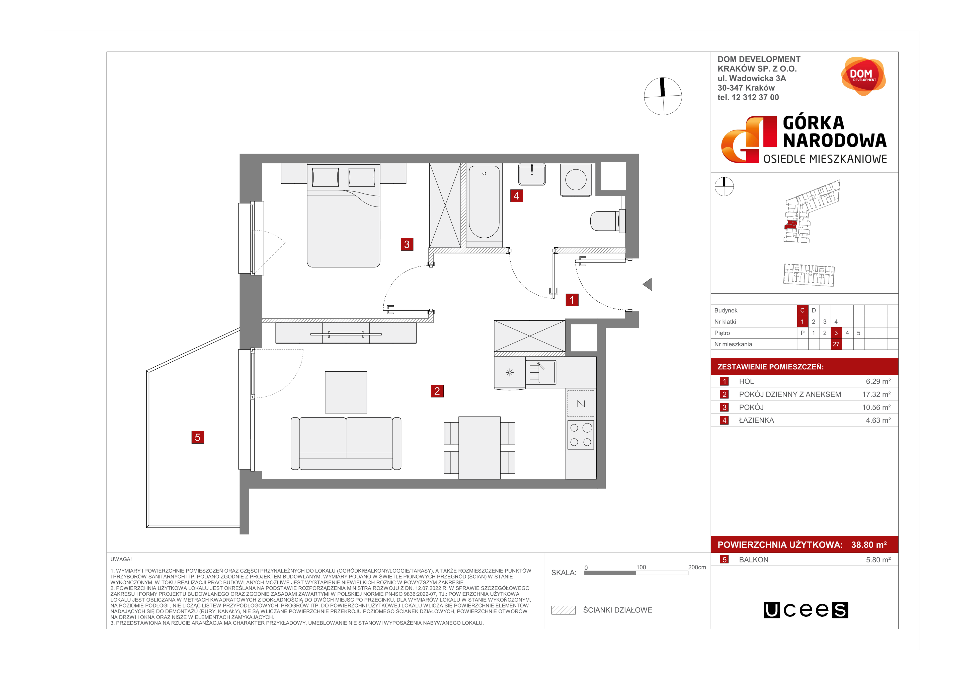 Mieszkanie 38,80 m², piętro 3, oferta nr C/27, Osiedle Górka Narodowa etap 5, Kraków, Prądnik Biały, Górka Narodowa, ul. Papierni Prądnickich-idx