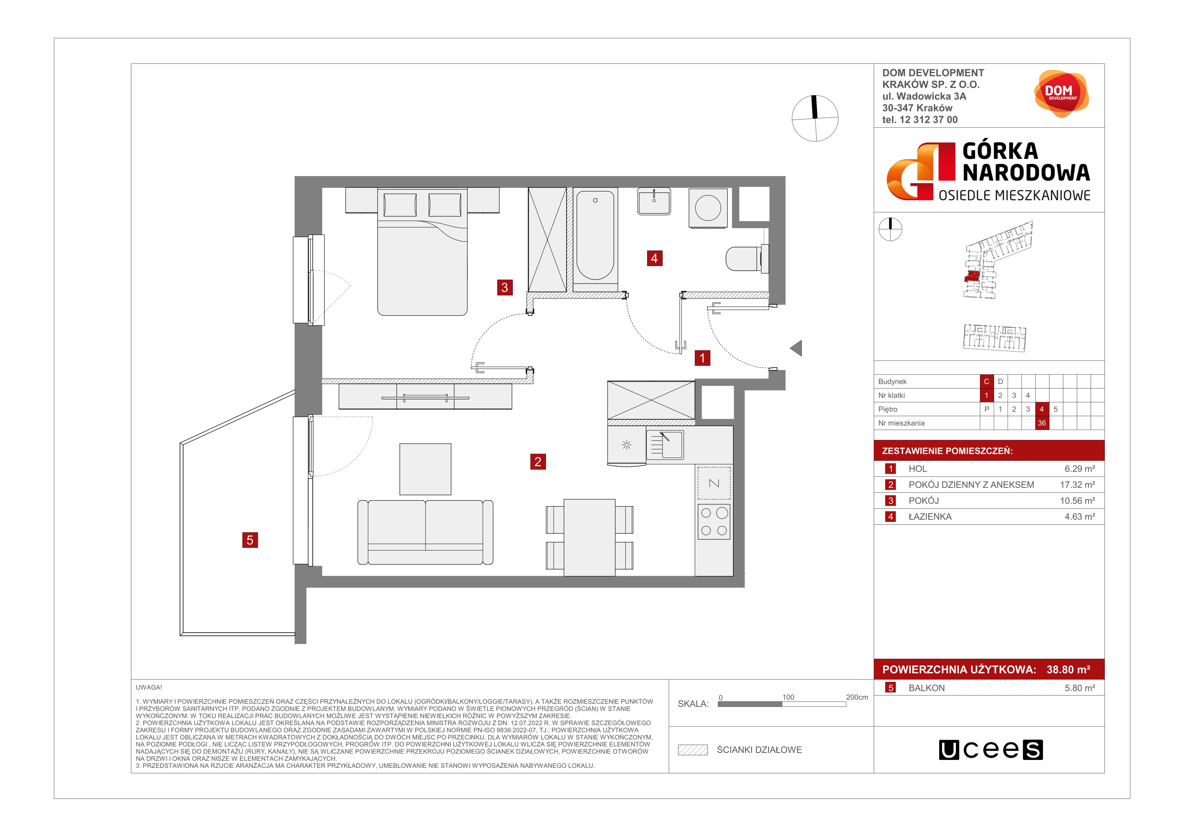 Mieszkanie 38,80 m², piętro 4, oferta nr C/36, Osiedle Górka Narodowa etap 5, Kraków, Prądnik Biały, Górka Narodowa, ul. Papierni Prądnickich-idx