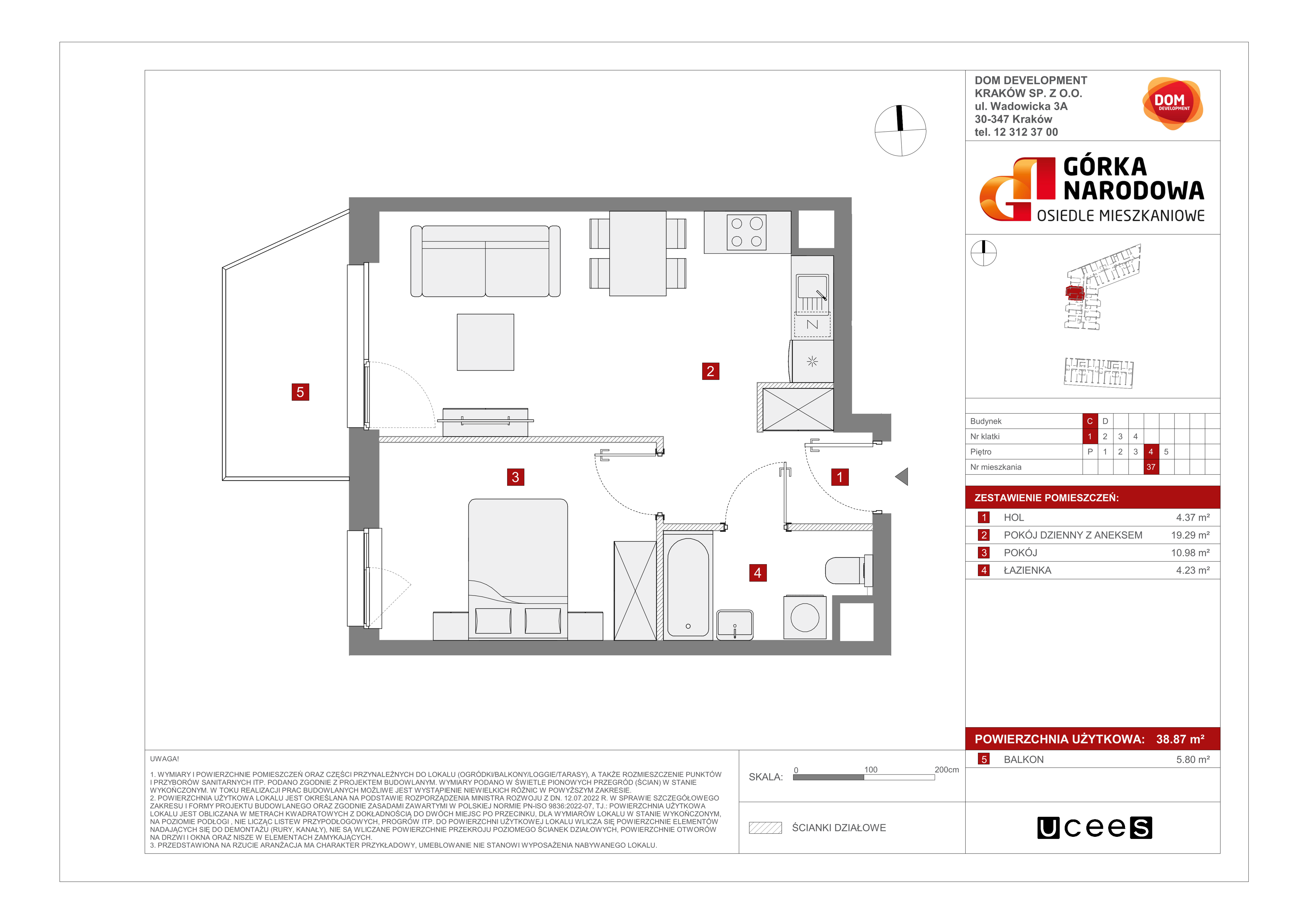 Mieszkanie 38,87 m², piętro 4, oferta nr C/37, Osiedle Górka Narodowa etap 5, Kraków, Prądnik Biały, Górka Narodowa, ul. Papierni Prądnickich-idx