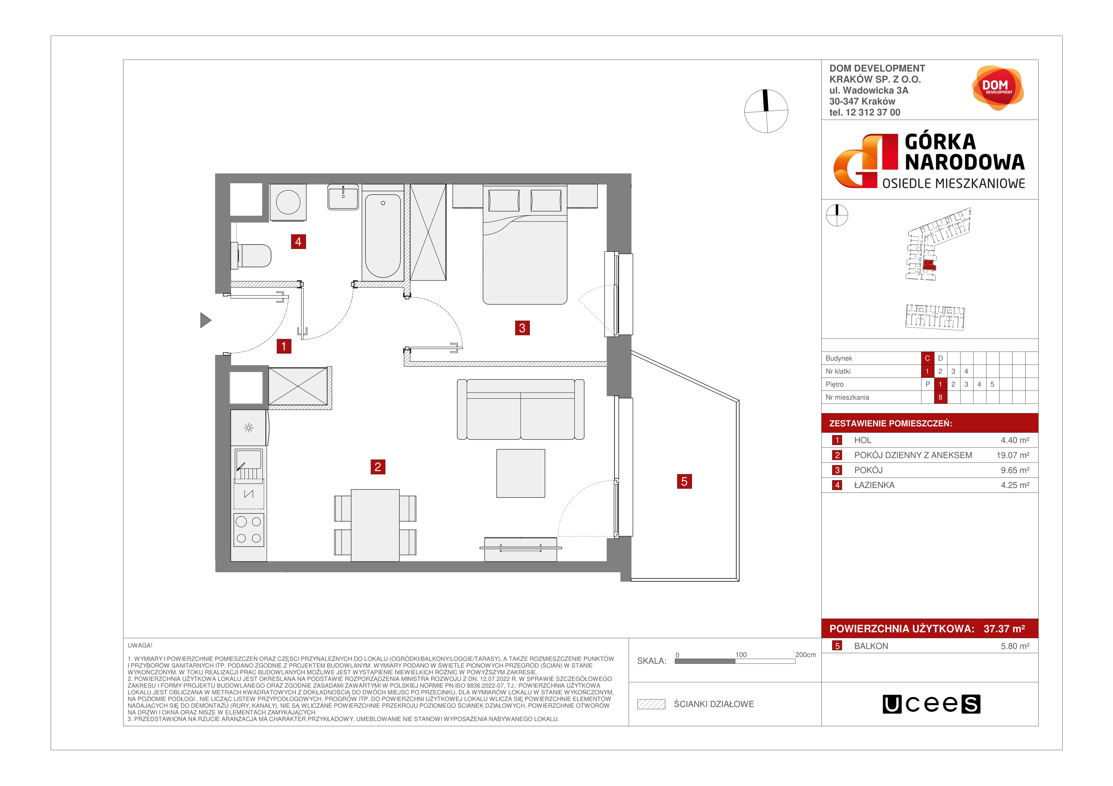 Mieszkanie 37,37 m², piętro 1, oferta nr C/8, Osiedle Górka Narodowa etap 5, Kraków, Prądnik Biały, Górka Narodowa, ul. Papierni Prądnickich-idx