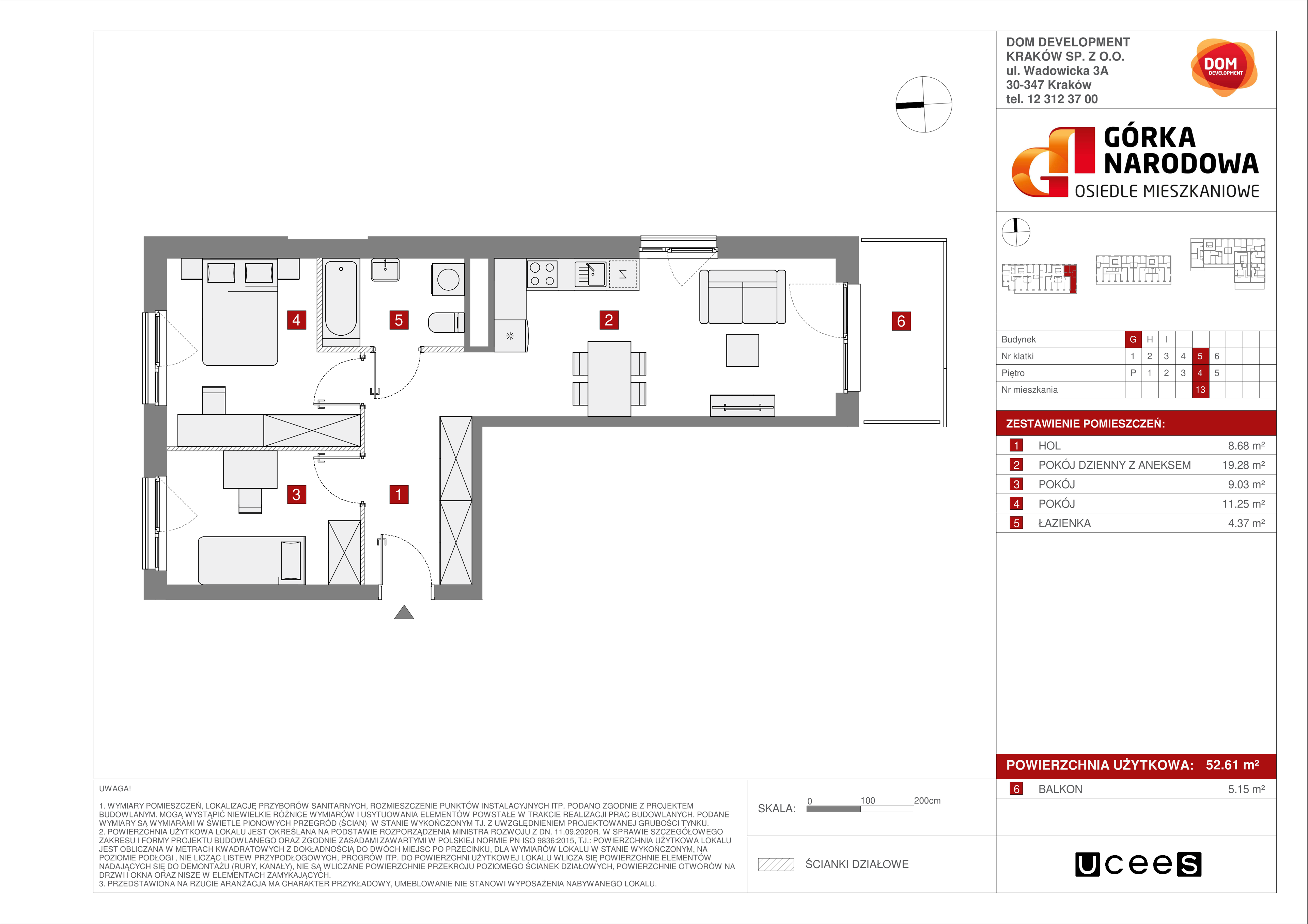 Mieszkanie 52,61 m², piętro 4, oferta nr G/13, Osiedle Górka Narodowa, Kraków, Prądnik Biały, Górka Narodowa, ul. Andrzeja Zauchy-idx