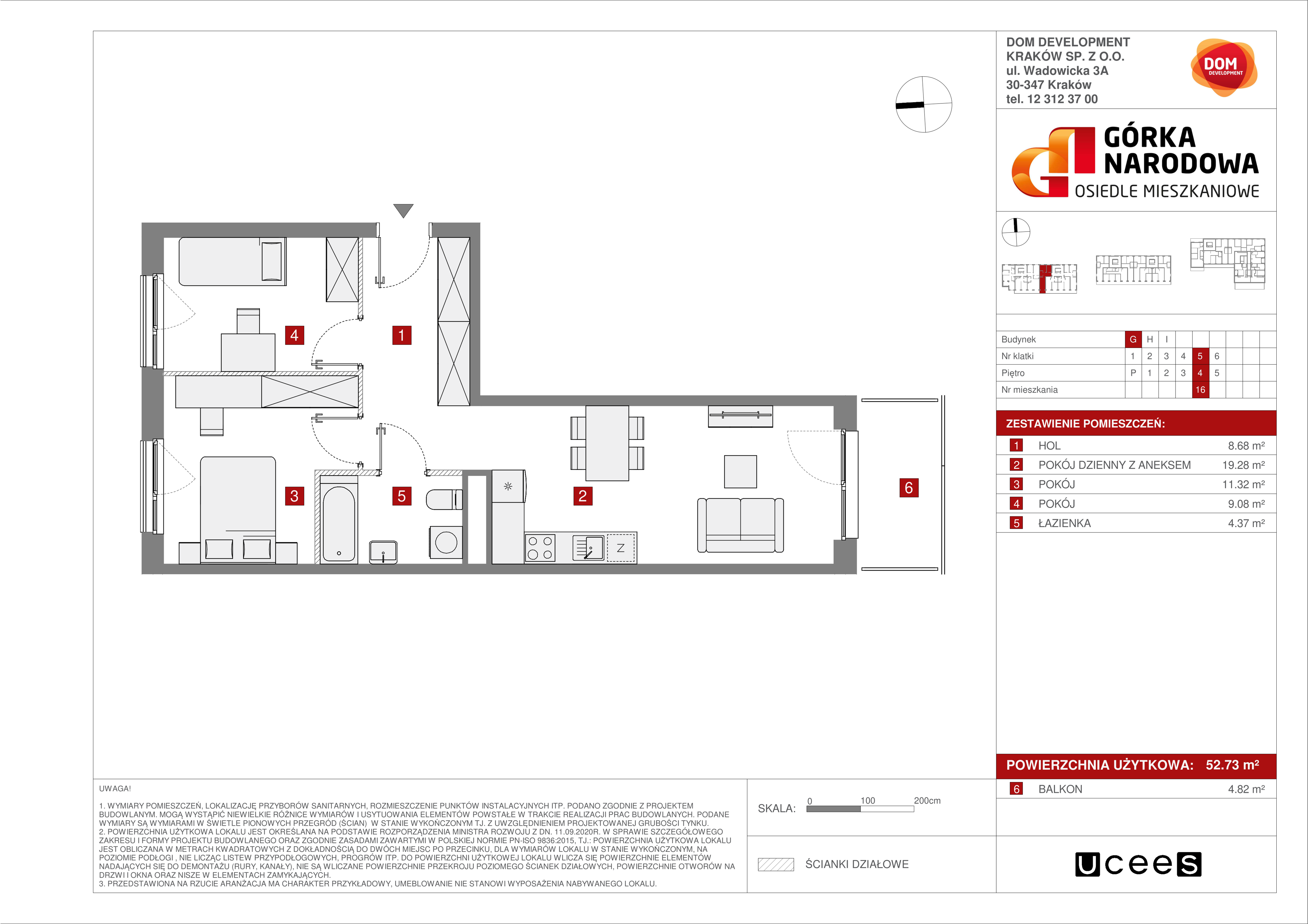 Mieszkanie 52,73 m², piętro 4, oferta nr G/16, Osiedle Górka Narodowa, Kraków, Prądnik Biały, Górka Narodowa, ul. Andrzeja Zauchy-idx