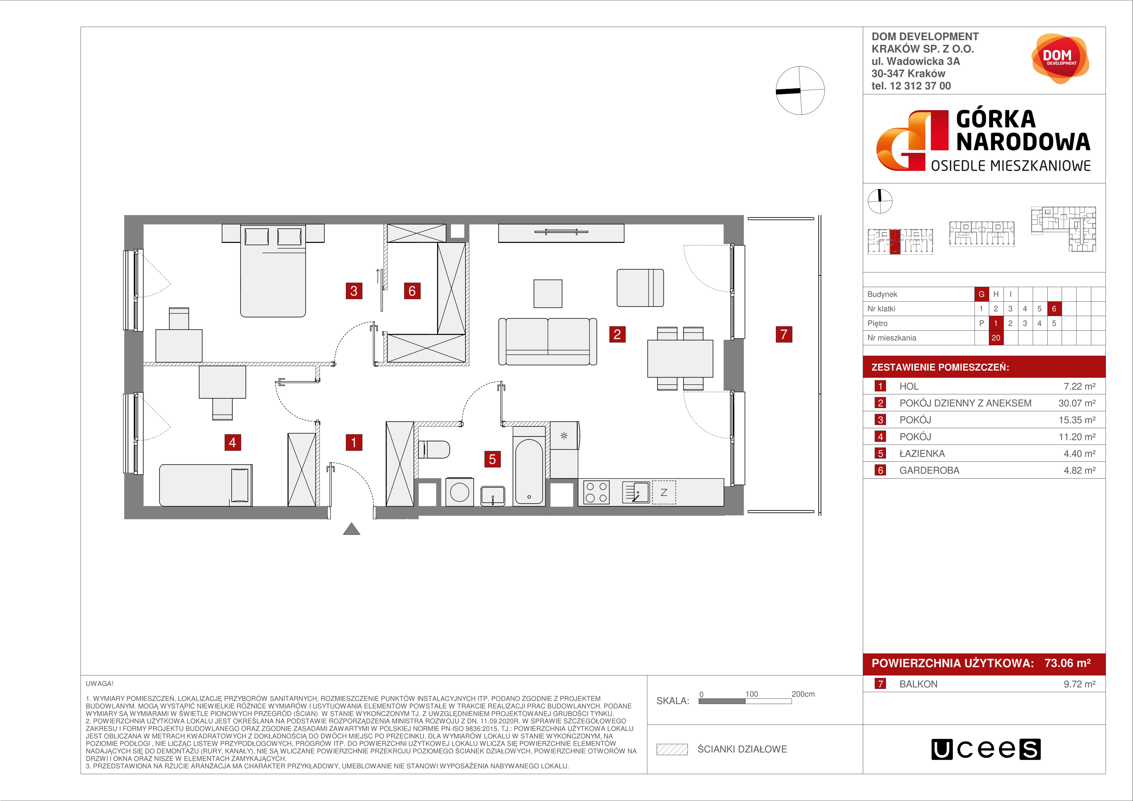 Mieszkanie 73,06 m², piętro 1, oferta nr G/20, Osiedle Górka Narodowa, Kraków, Prądnik Biały, Górka Narodowa, ul. Andrzeja Zauchy-idx