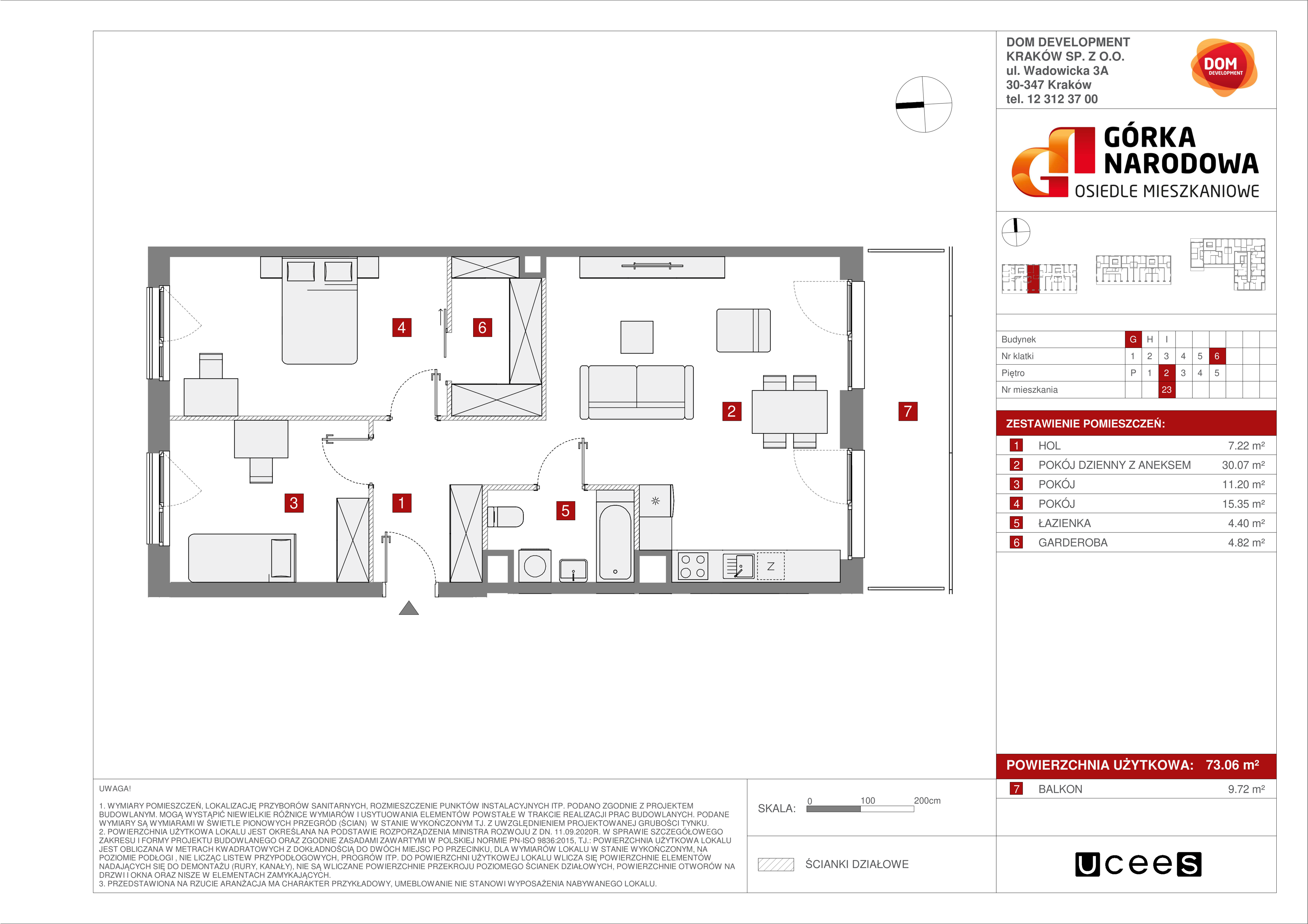 Mieszkanie 73,06 m², piętro 2, oferta nr G/23, Osiedle Górka Narodowa, Kraków, Prądnik Biały, Górka Narodowa, ul. Andrzeja Zauchy-idx