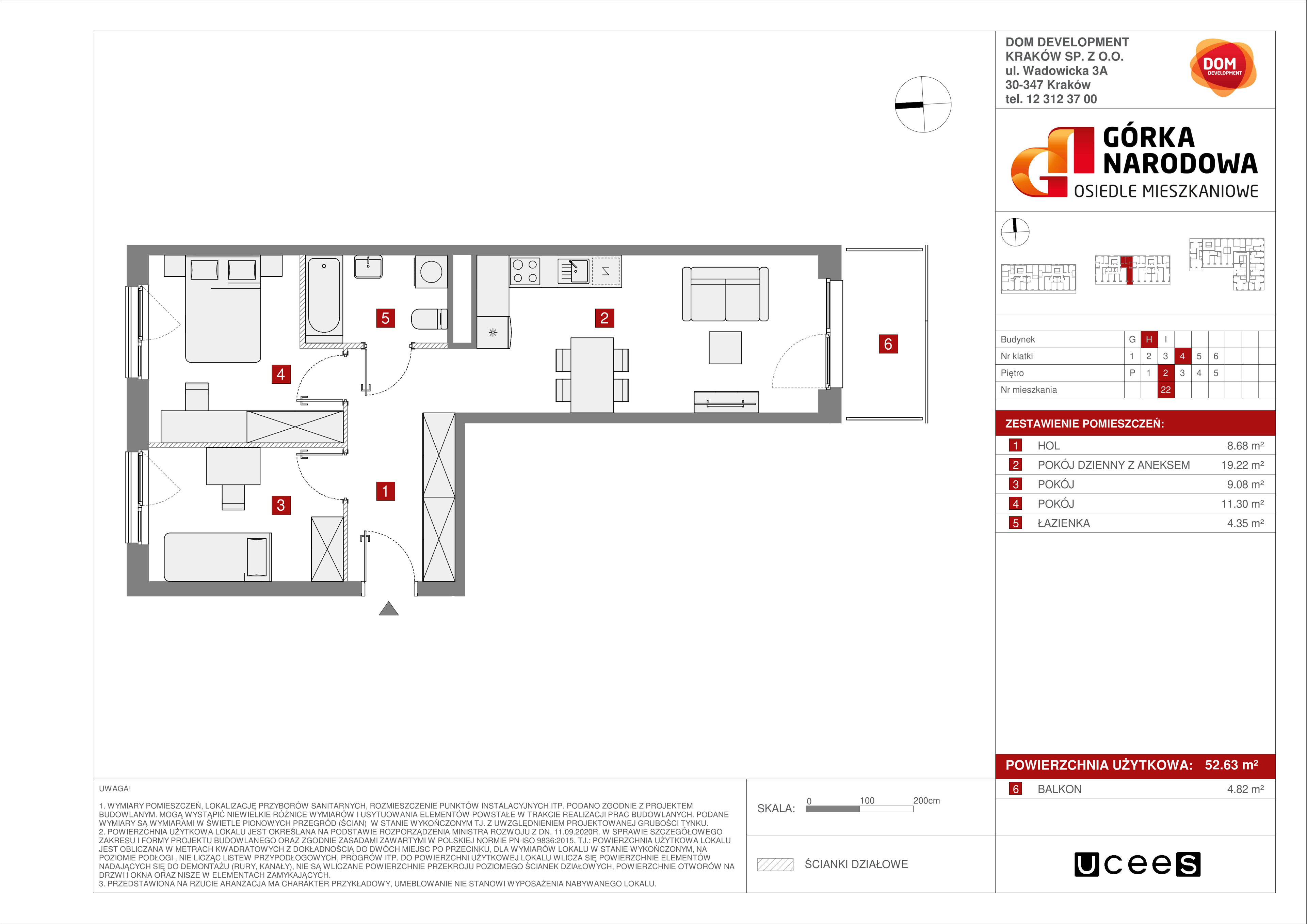 Mieszkanie 52,63 m², piętro 2, oferta nr H/22, Osiedle Górka Narodowa, Kraków, Prądnik Biały, Górka Narodowa, ul. Andrzeja Zauchy-idx