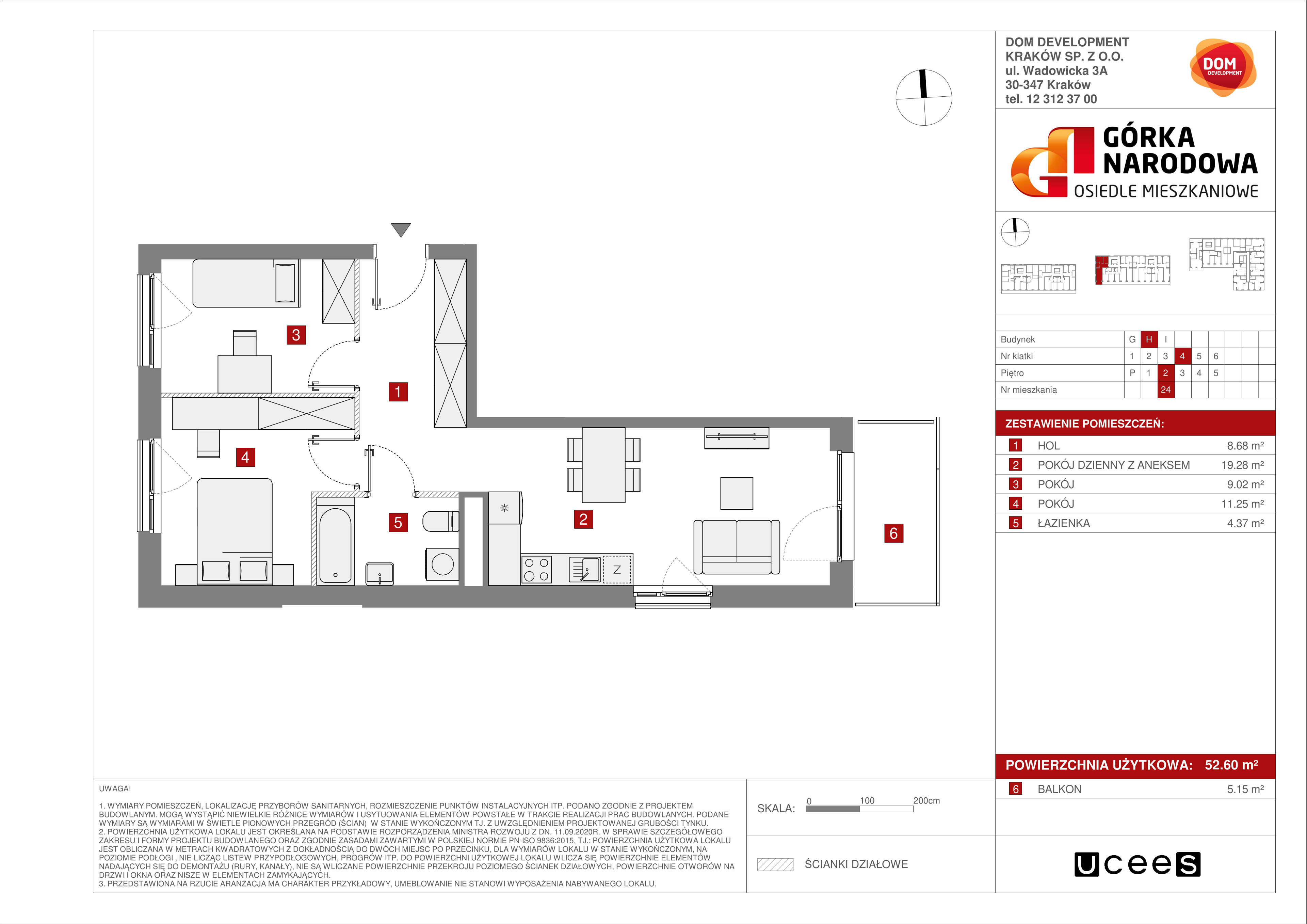 Mieszkanie 52,60 m², piętro 2, oferta nr H/24, Osiedle Górka Narodowa, Kraków, Prądnik Biały, Górka Narodowa, ul. Andrzeja Zauchy-idx