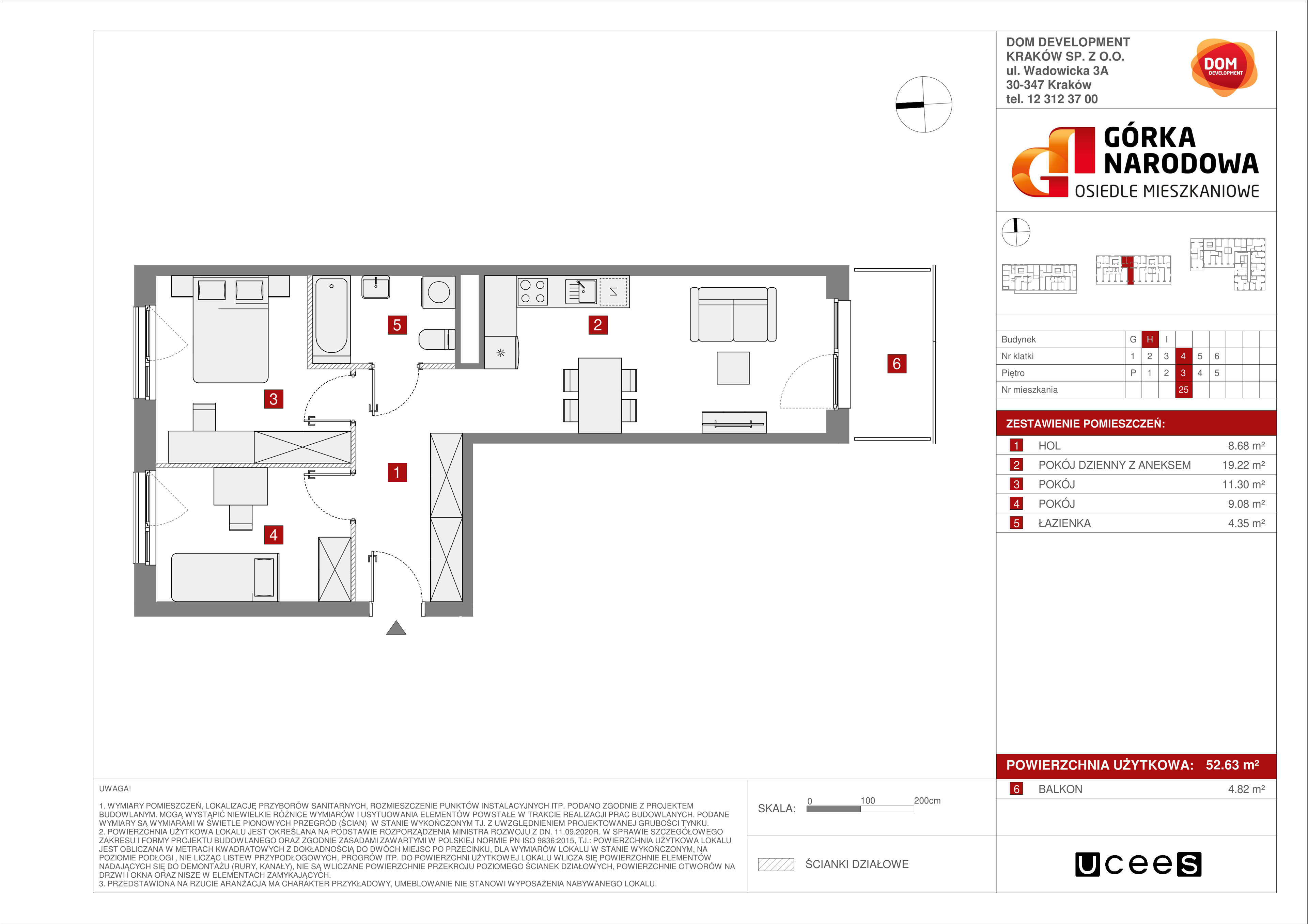 Mieszkanie 52,63 m², piętro 3, oferta nr H/25, Osiedle Górka Narodowa, Kraków, Prądnik Biały, Górka Narodowa, ul. Andrzeja Zauchy-idx