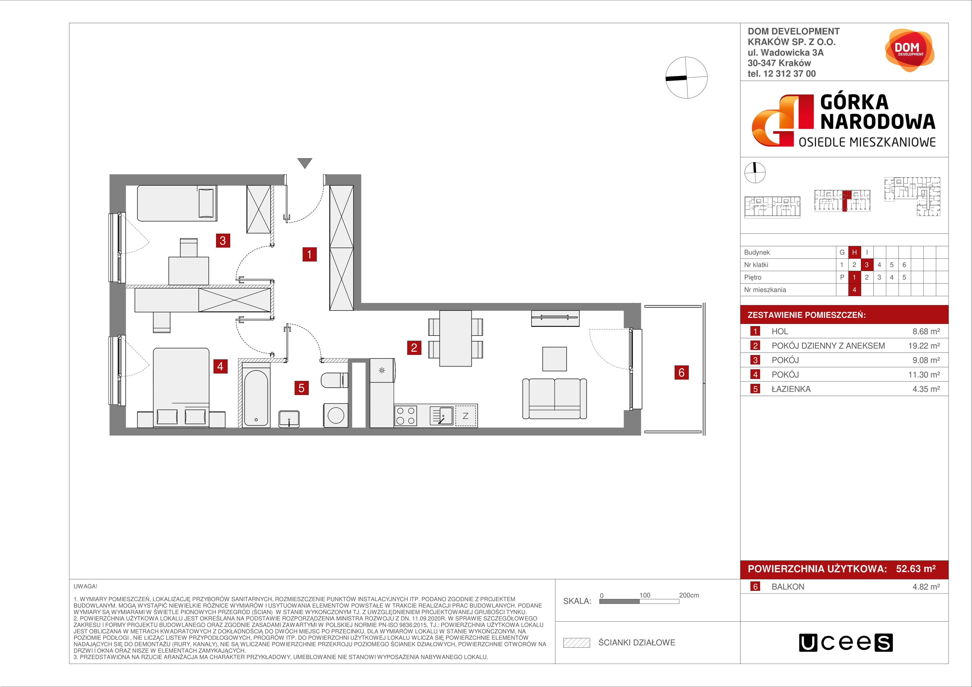 Mieszkanie 52,63 m², piętro 1, oferta nr H/4, Osiedle Górka Narodowa, Kraków, Prądnik Biały, Górka Narodowa, ul. Andrzeja Zauchy-idx