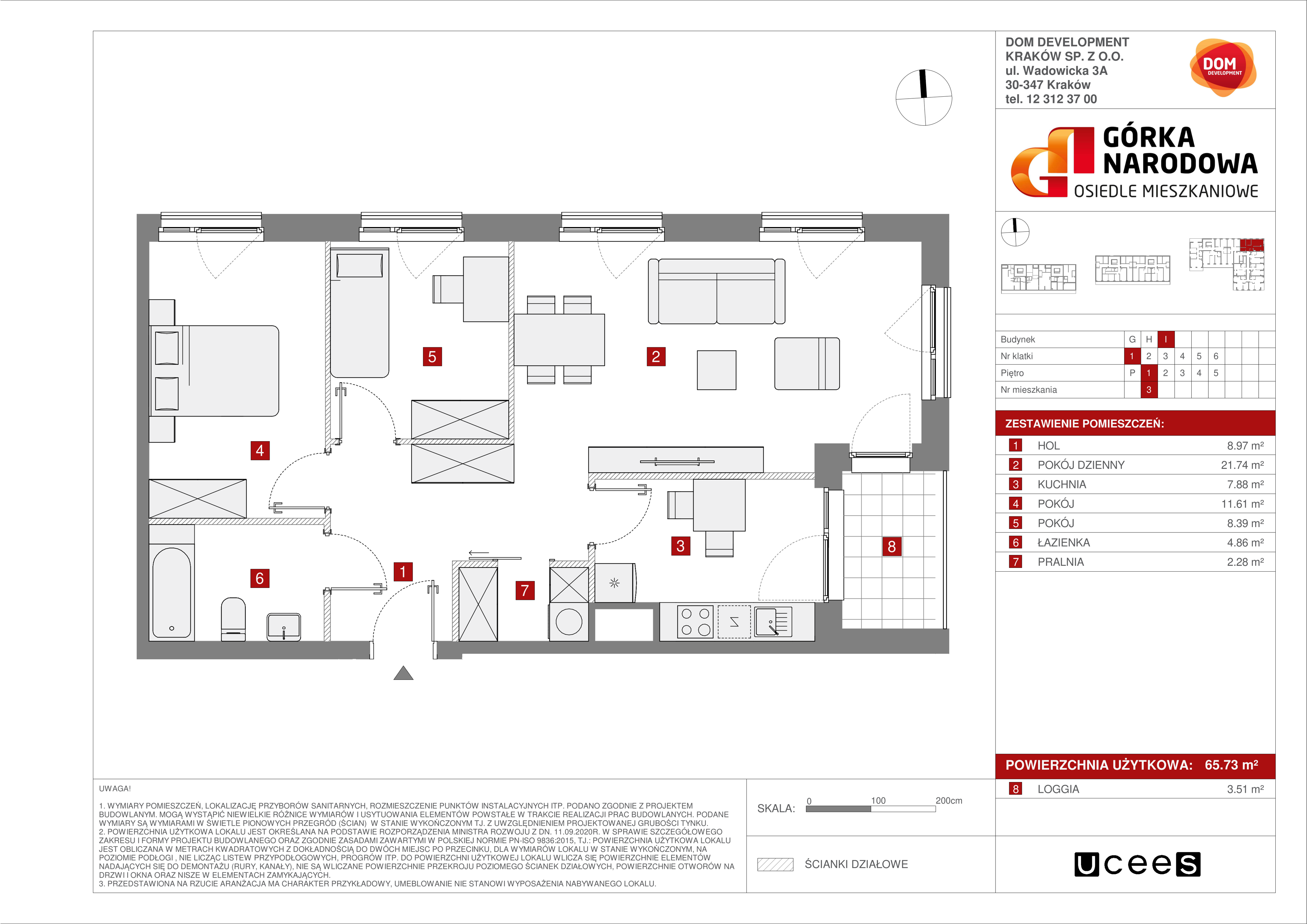 Mieszkanie 65,73 m², piętro 1, oferta nr I/3, Osiedle Górka Narodowa, Kraków, Prądnik Biały, Górka Narodowa, ul. Andrzeja Zauchy-idx