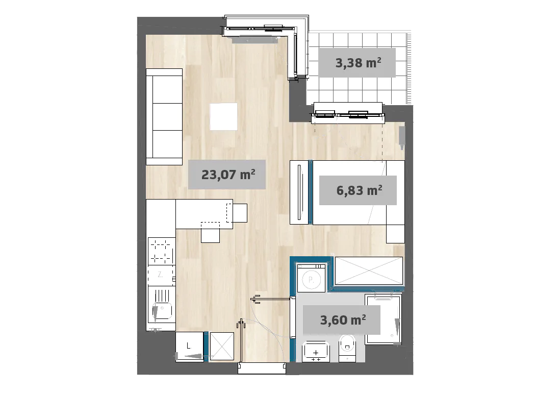 Mieszkanie 33,50 m², piętro 1, oferta nr 9/SZ-F1.C.01.02, Sady Żoliborz, Warszawa, Żoliborz, Sady Żoliborskie, ul. Anny German 15-idx