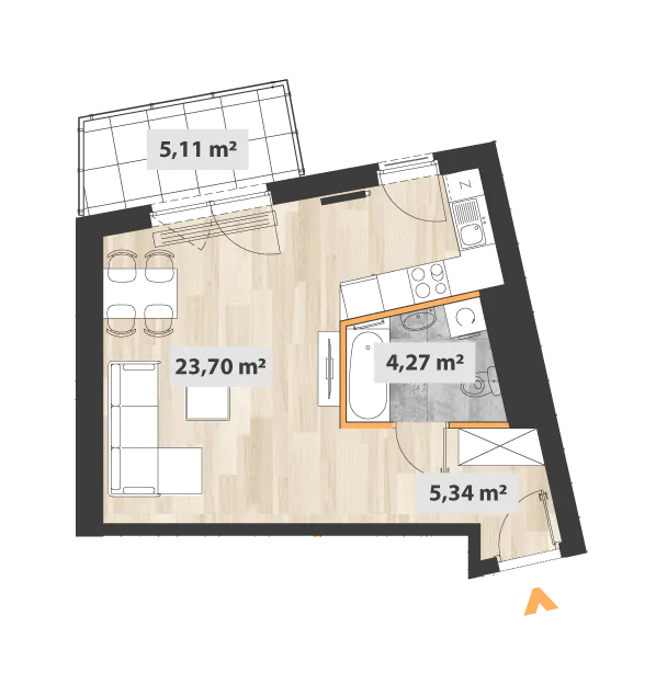 Mieszkanie 34,22 m², piętro 2, oferta nr 27/Okr-B.02.11, Na Okrzei, Warszawa, Praga Północ, Stara Praga, ul. Stefana Okrzei-idx