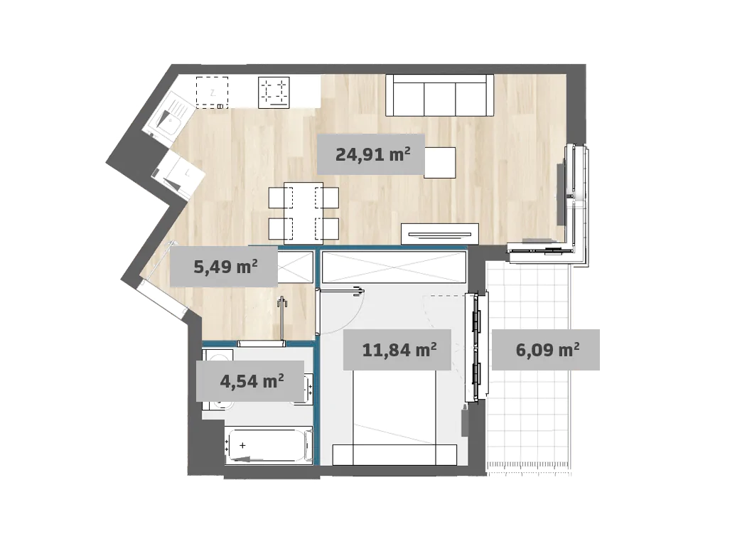 Mieszkanie 46,78 m², piętro 1, oferta nr 7/SZ-F1.D.01.04, Sady Żoliborz, Warszawa, Żoliborz, Sady Żoliborskie, ul. Anny German 15-idx