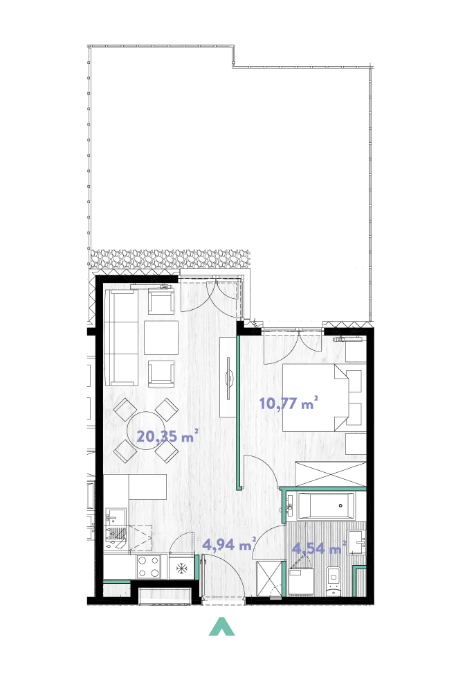 Mieszkanie 40,60 m², parter, oferta nr 2/DW-A.00.06, Do Wilgi, Kraków, Łagiewniki-Borek Fałęcki, ul. Do Wilgi 2A-idx