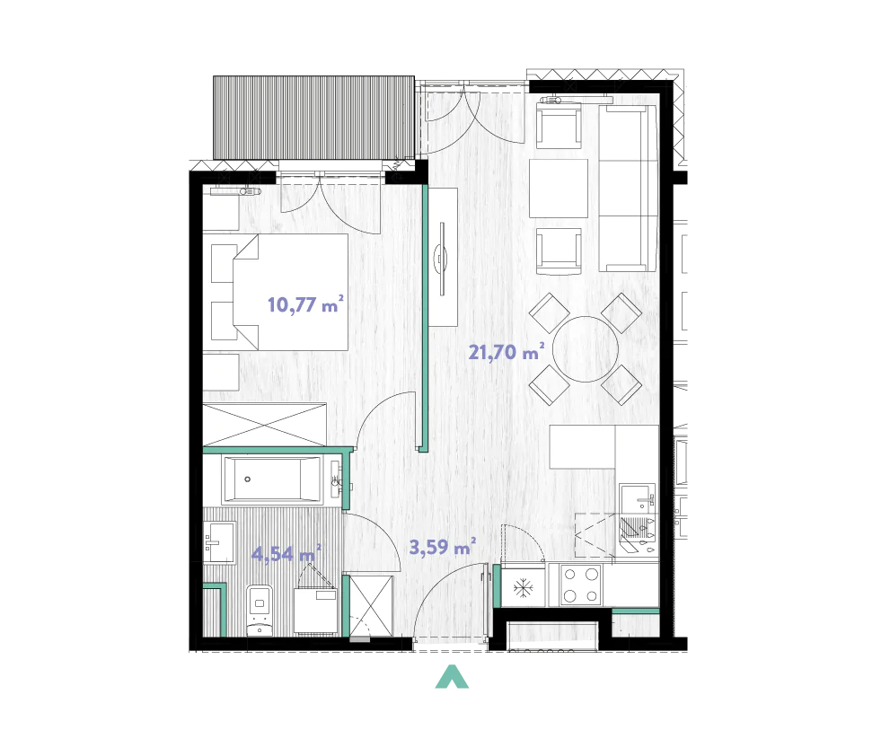 Mieszkanie 40,60 m², piętro 1, oferta nr 2/DW-A.01.09, Do Wilgi, Kraków, Łagiewniki-Borek Fałęcki, ul. Do Wilgi 2A-idx