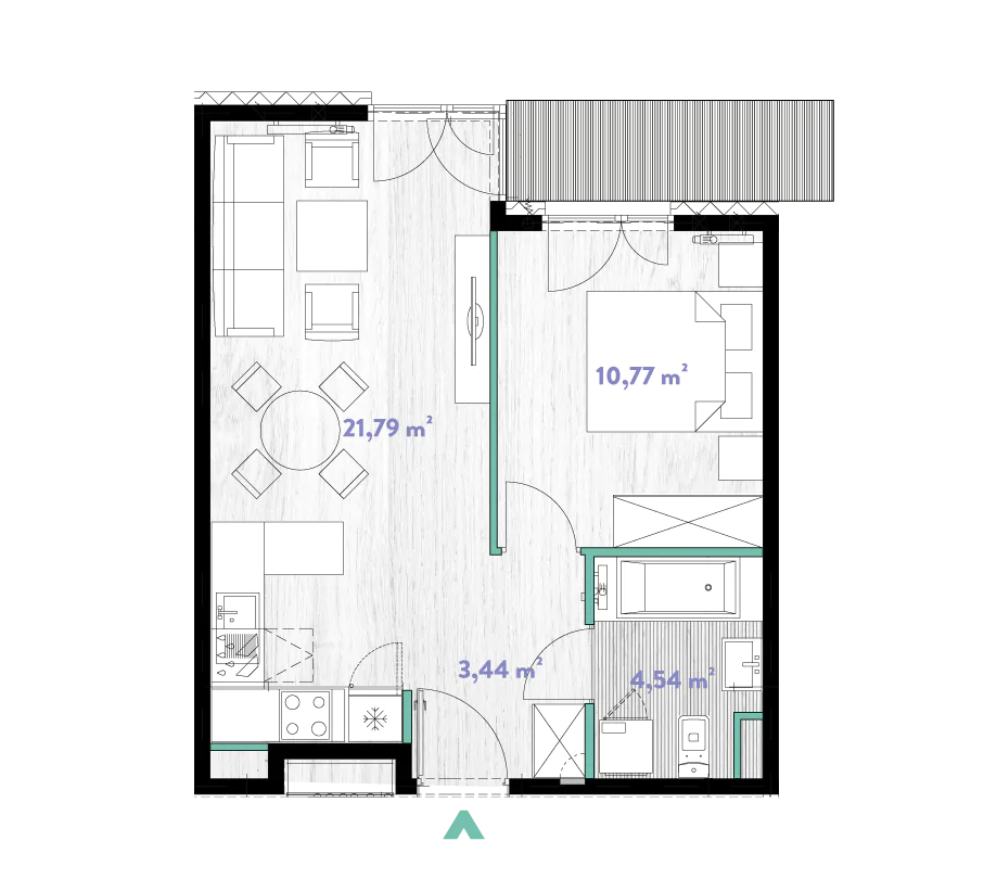 Mieszkanie 40,54 m², piętro 1, oferta nr 2/DW-A.01.10, Do Wilgi, Kraków, Łagiewniki-Borek Fałęcki, ul. Do Wilgi 2A-idx