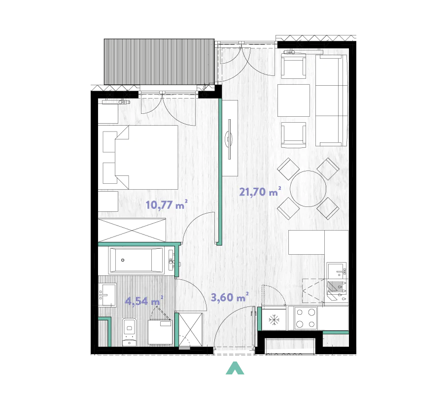 Mieszkanie 40,61 m², piętro 1, oferta nr 2/DW-A.01.11, Do Wilgi, Kraków, Łagiewniki-Borek Fałęcki, ul. Do Wilgi 2A-idx