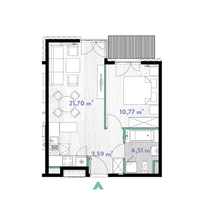 Mieszkanie 40,60 m², piętro 1, oferta nr 2/DW-A.01.12, Do Wilgi, Kraków, Łagiewniki-Borek Fałęcki, ul. Do Wilgi 2A-idx