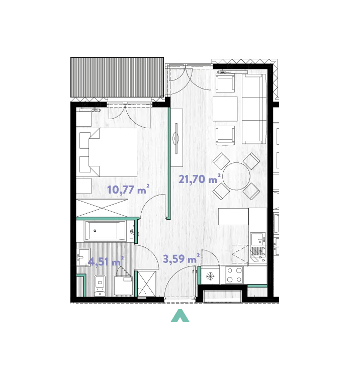 Mieszkanie 40,60 m², piętro 2, oferta nr 2/DW-A.02.03, Do Wilgi, Kraków, Łagiewniki-Borek Fałęcki, ul. Do Wilgi 2A-idx