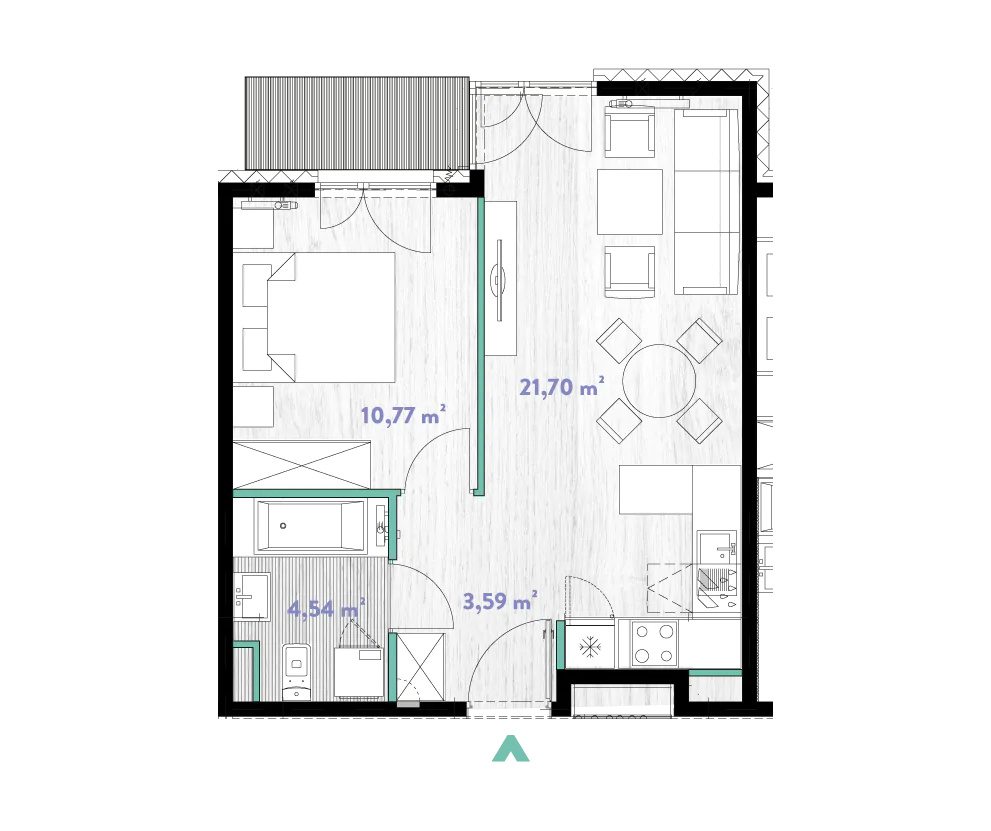 Mieszkanie 40,60 m², piętro 2, oferta nr 2/DW-A.02.09, Do Wilgi, Kraków, Łagiewniki-Borek Fałęcki, ul. Do Wilgi 2A-idx