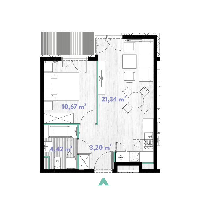 Mieszkanie 39,81 m², piętro 3, oferta nr 2/DW-A.03.02, Do Wilgi, Kraków, Łagiewniki-Borek Fałęcki, ul. Do Wilgi 2A-idx