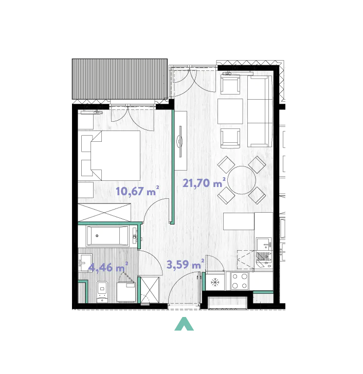 Mieszkanie 40,60 m², piętro 3, oferta nr 2/DW-A.03.03, Do Wilgi, Kraków, Łagiewniki-Borek Fałęcki, ul. Do Wilgi 2A-idx