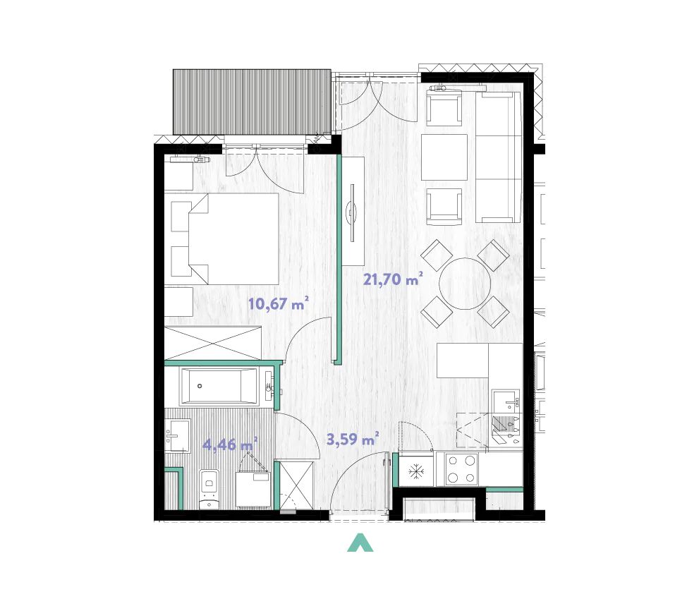 Mieszkanie 40,60 m², piętro 3, oferta nr 2/DW-A.03.09, Do Wilgi, Kraków, Łagiewniki-Borek Fałęcki, ul. Do Wilgi 2A-idx