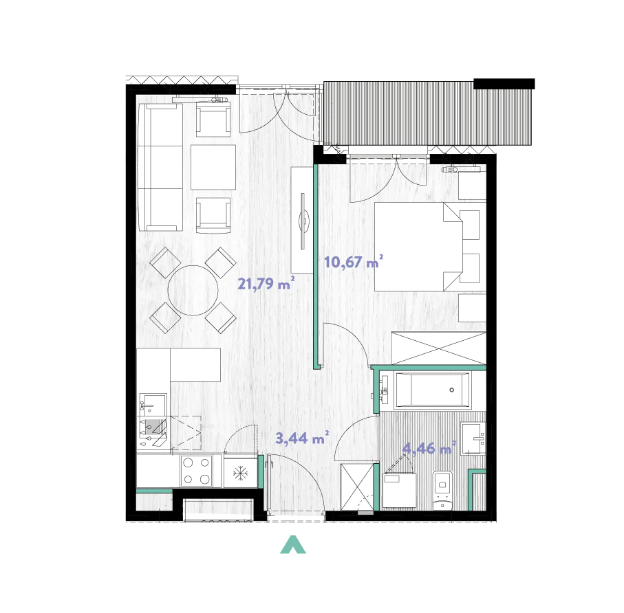 Mieszkanie 40,54 m², piętro 3, oferta nr 2/DW-A.03.10, Do Wilgi, Kraków, Łagiewniki-Borek Fałęcki, ul. Do Wilgi 2A-idx