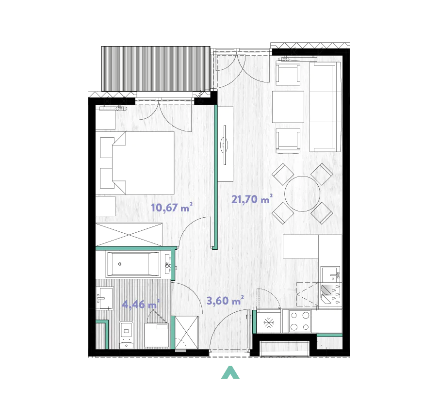 Mieszkanie 40,61 m², piętro 3, oferta nr 2/DW-A.03.11, Do Wilgi, Kraków, Łagiewniki-Borek Fałęcki, ul. Do Wilgi 2A-idx