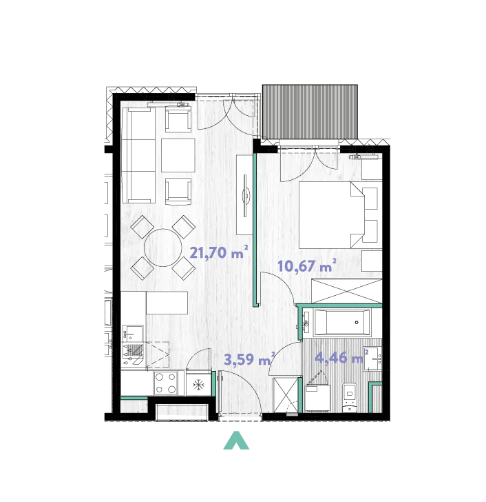 Mieszkanie 40,60 m², piętro 3, oferta nr 2/DW-A.03.12, Do Wilgi, Kraków, Łagiewniki-Borek Fałęcki, ul. Do Wilgi 2A-idx