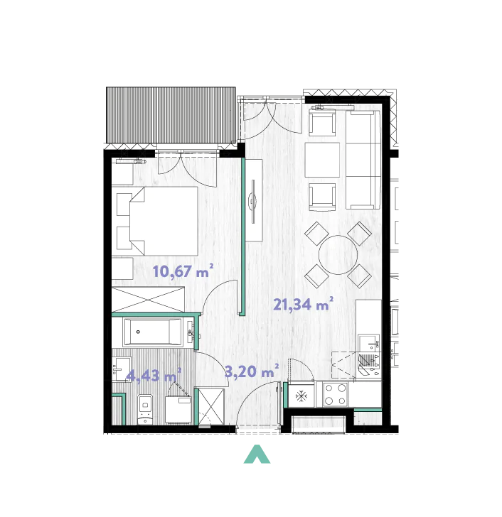 Mieszkanie 39,81 m², piętro 4, oferta nr 2/DW-A.04.02, Do Wilgi, Kraków, Łagiewniki-Borek Fałęcki, ul. Do Wilgi 2A-idx