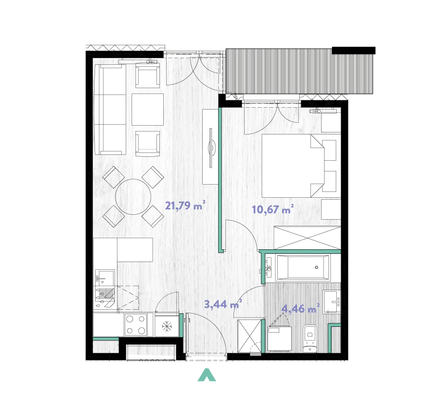 Mieszkanie 40,54 m², piętro 4, oferta nr 2/DW-A.04.10, Do Wilgi, Kraków, Łagiewniki-Borek Fałęcki, ul. Do Wilgi 2A-idx